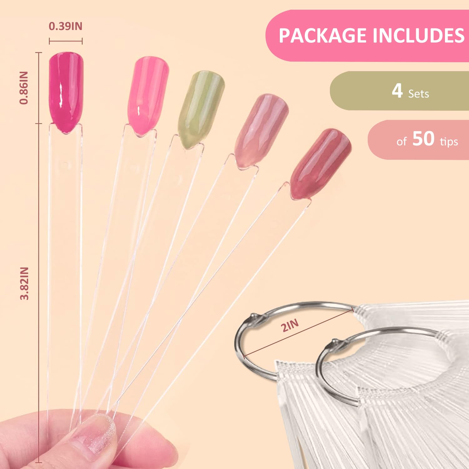 Close up of transparent nail swatch sticks for gel polish