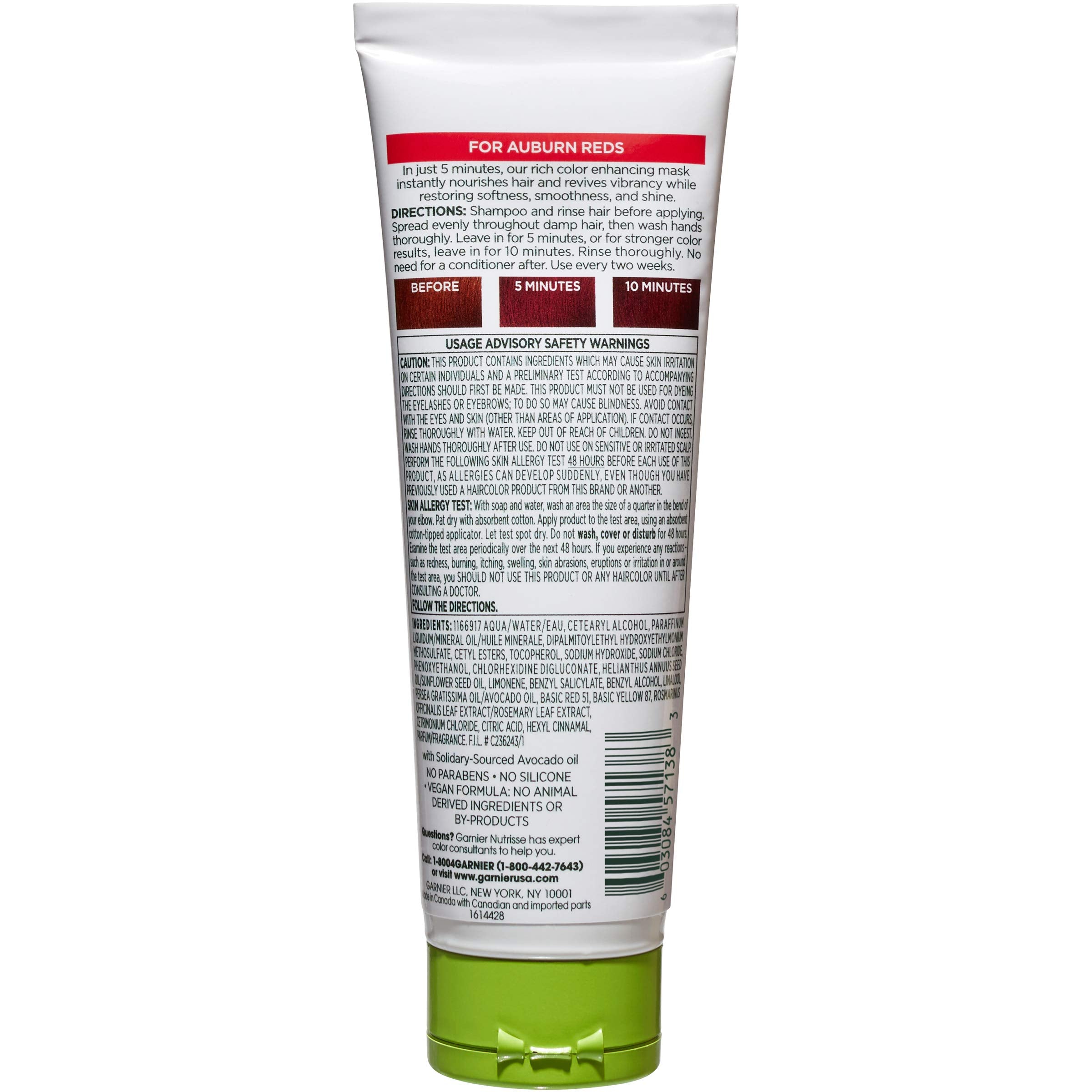 Garnier Color Reviver Vibrant Red mask bottle showing product details and directions