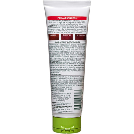 Garnier Color Reviver Vibrant Red mask bottle showing product details and directions