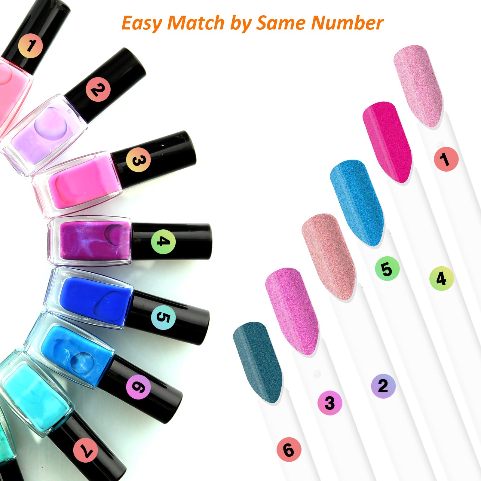 Set of 100 clear nail display sticks with holographic number stickers.