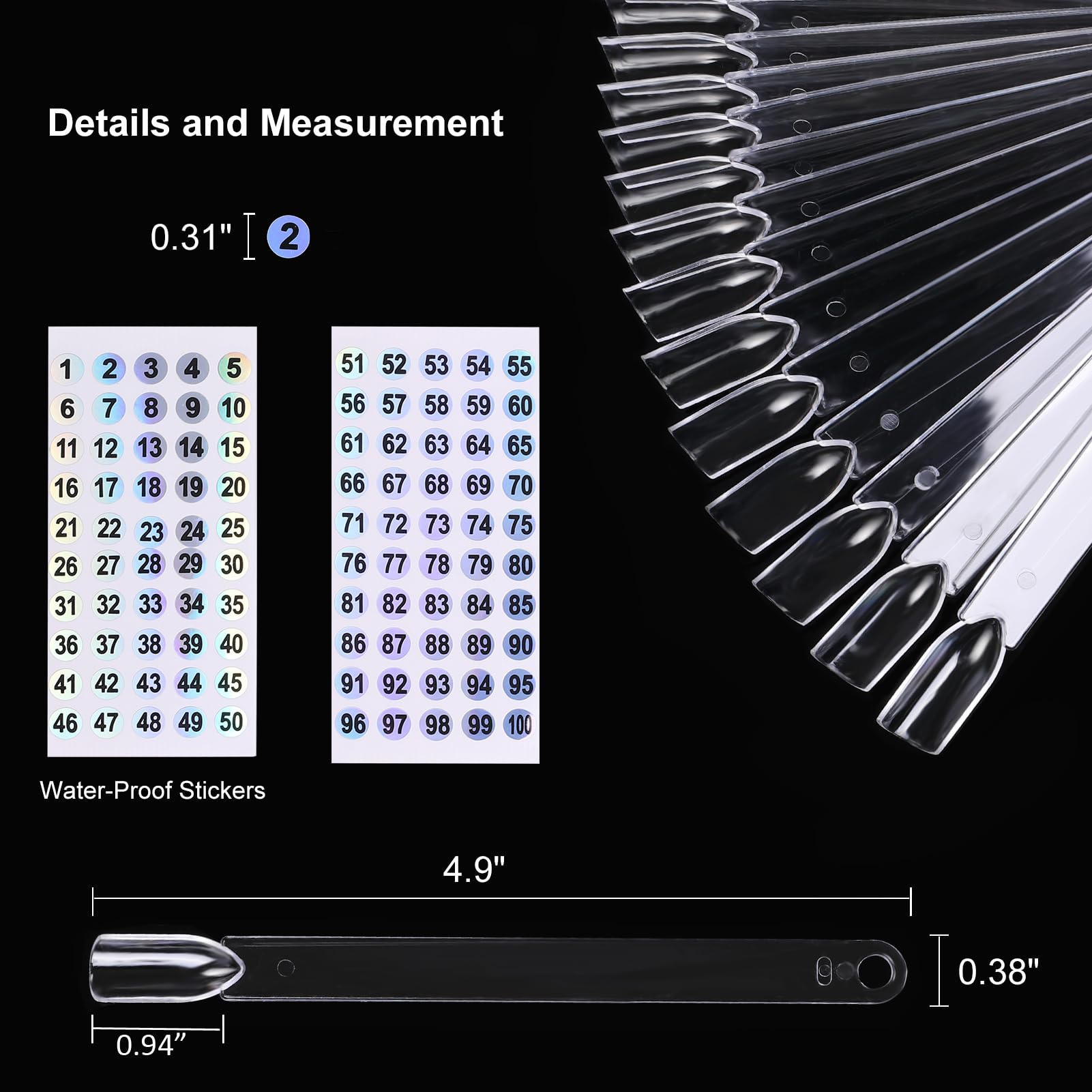 Nail art swatch sticks showing color application for salon display.