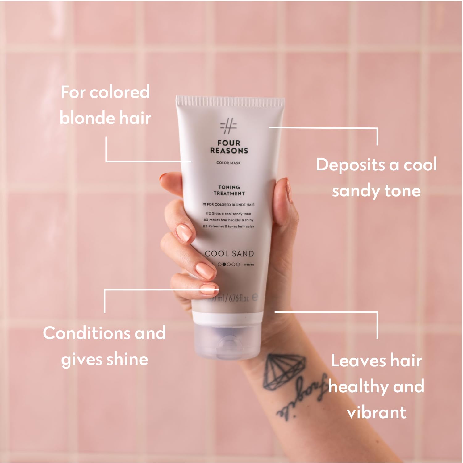 Four Reasons Color Mask Cool Sand Blonde side profile showcasing the genuine imported packaging