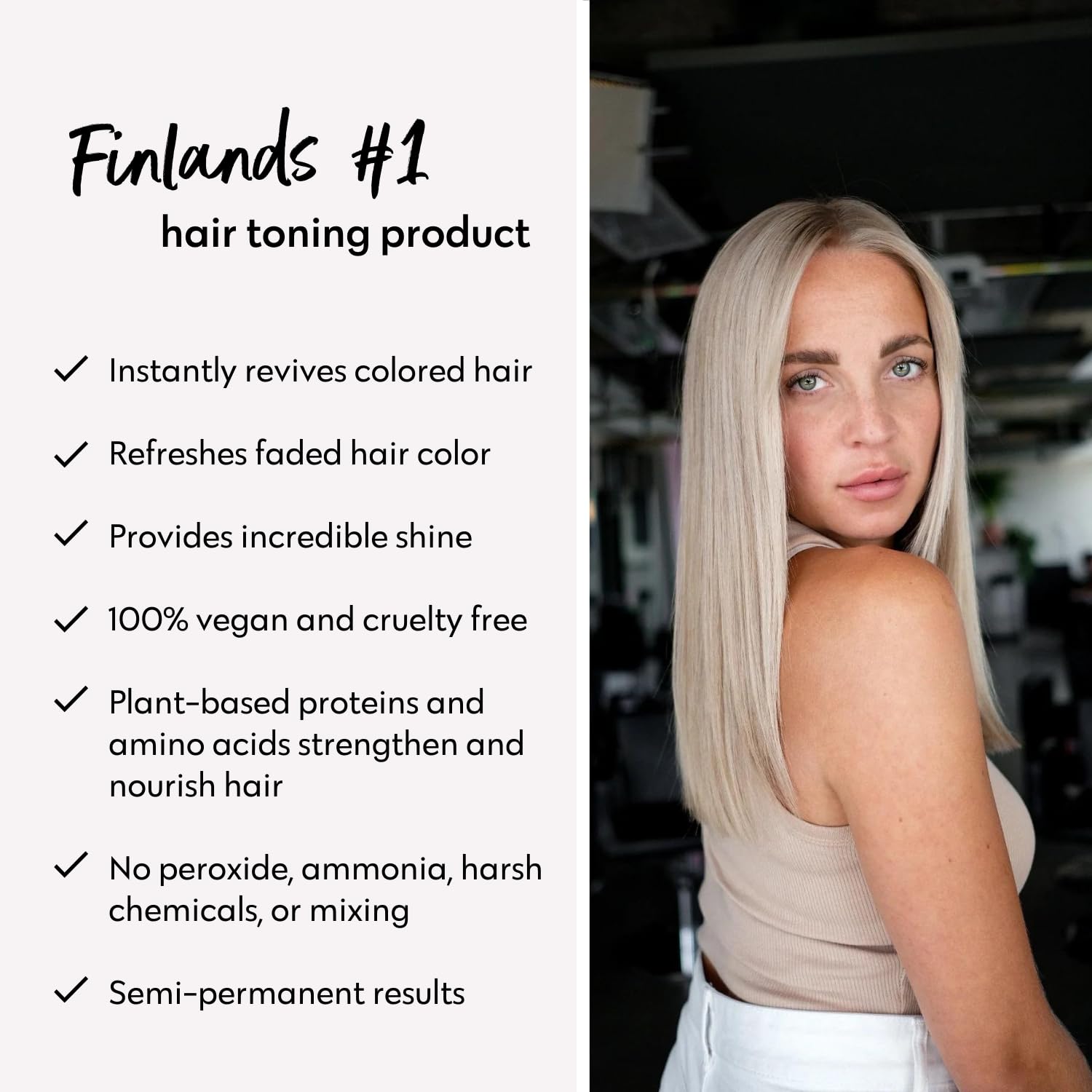 Four Reasons Color Mask Cool Sand Blonde before and after demonstration on light bleached hair