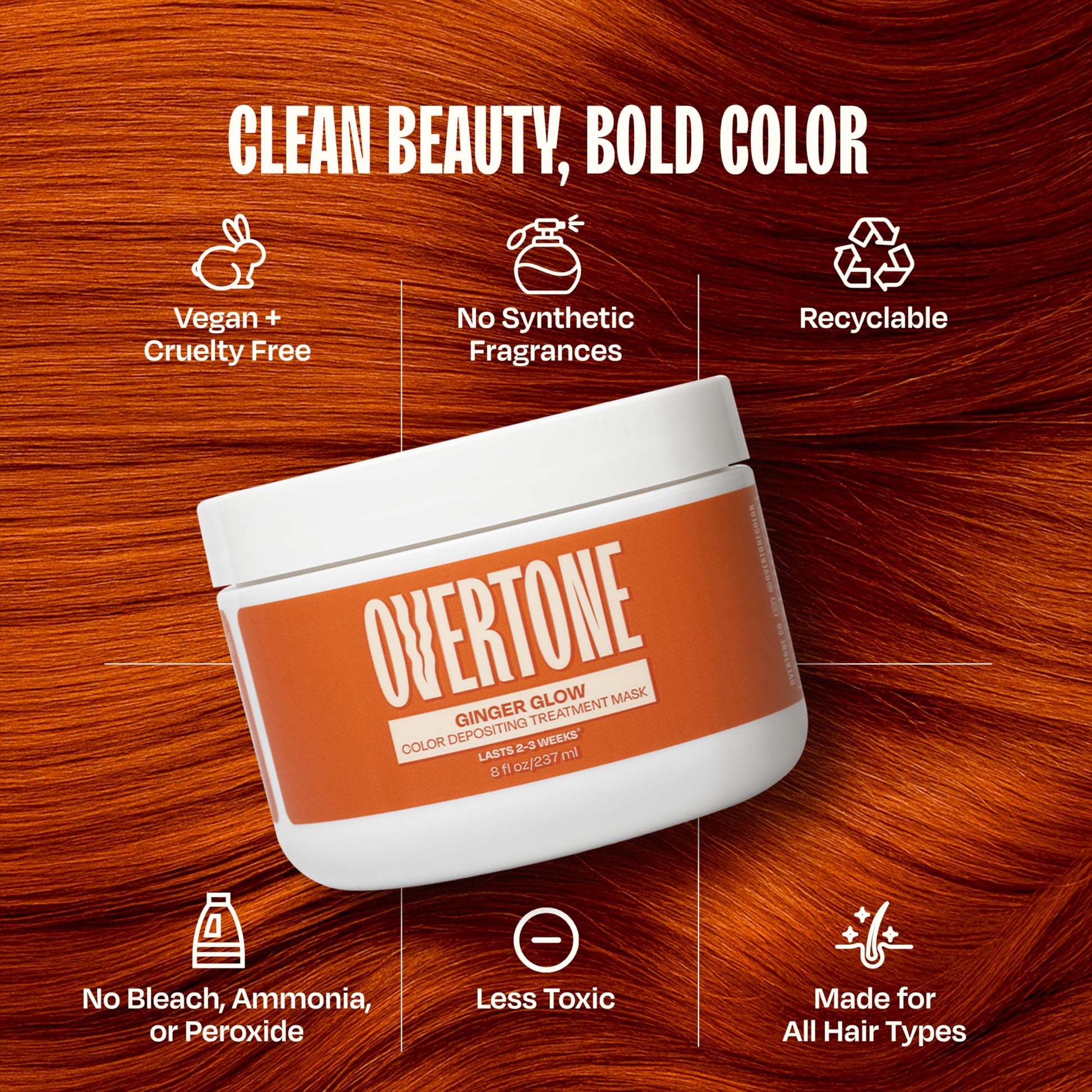 Overtone color depositing hair mask application visual for copper hair results