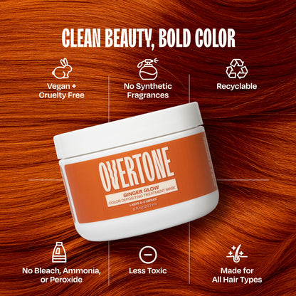 Overtone color depositing hair mask application visual for copper hair results
