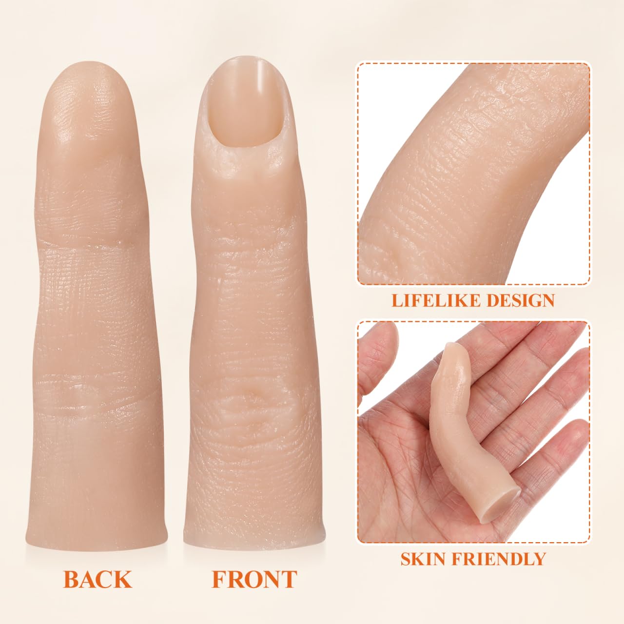 Flexible silicone nail practice finger side profile