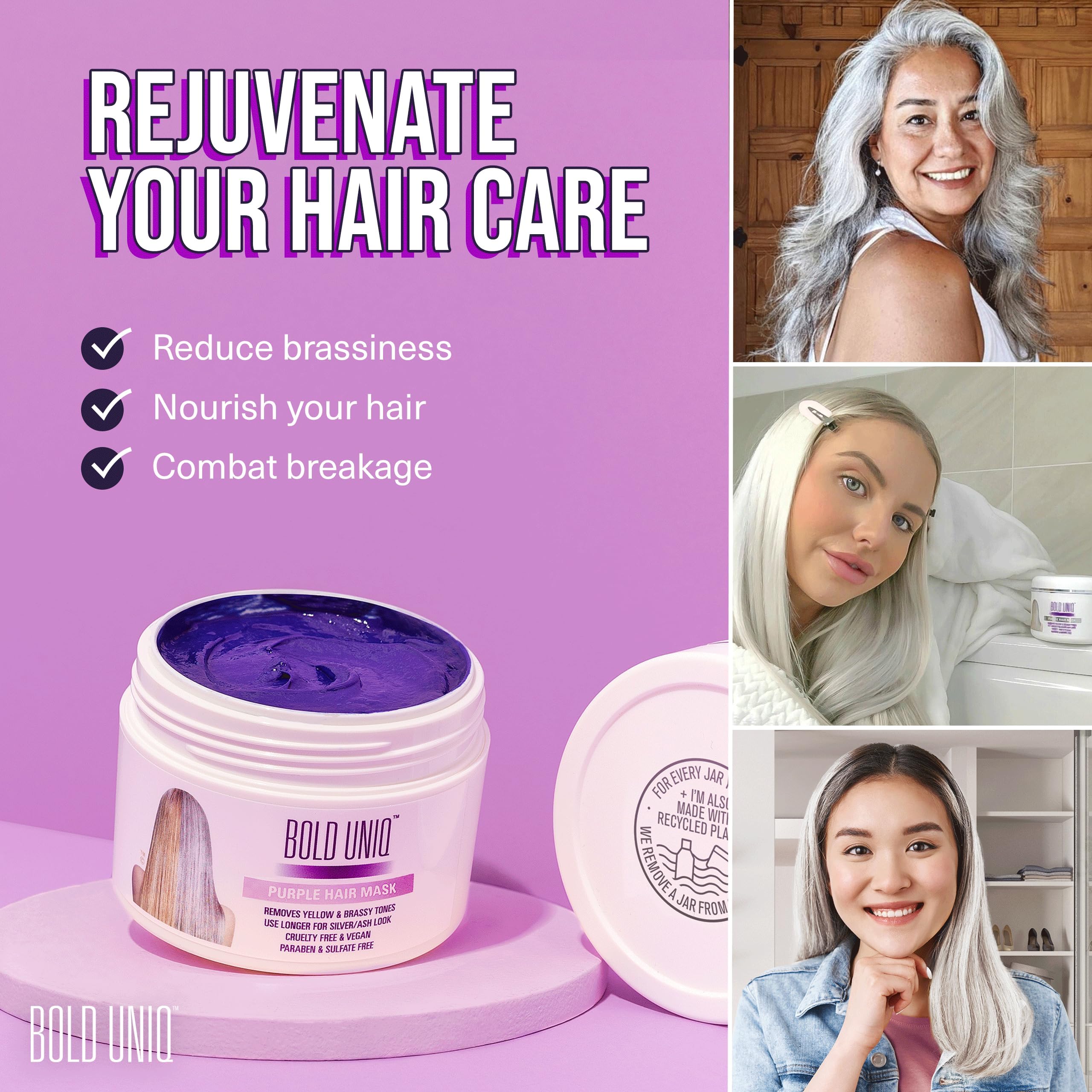 Bold Uniq toner for platinum and silver hair product packaging texture