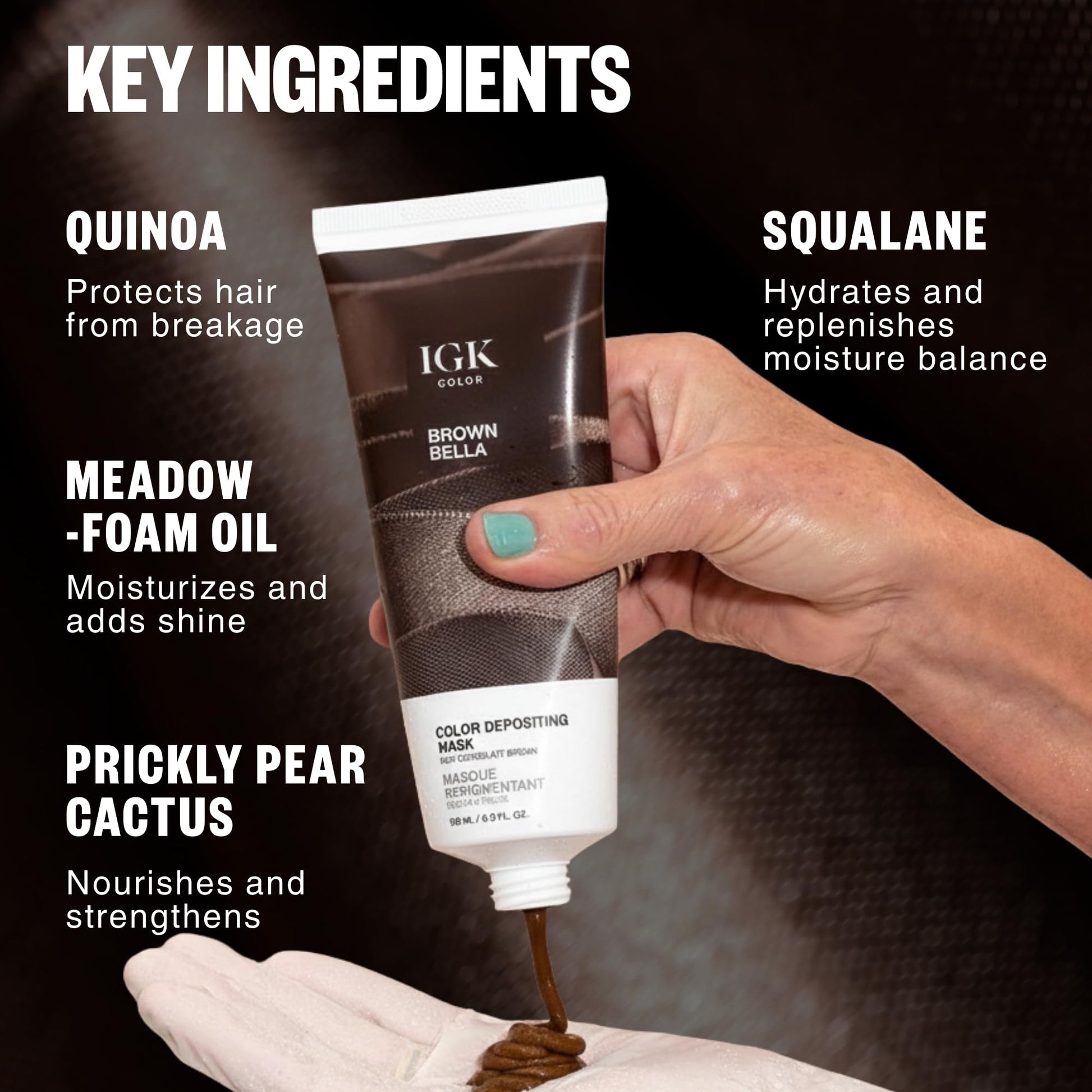 One hundred eighty milliliter squeeze tube of IGK semi permanent gloss mask