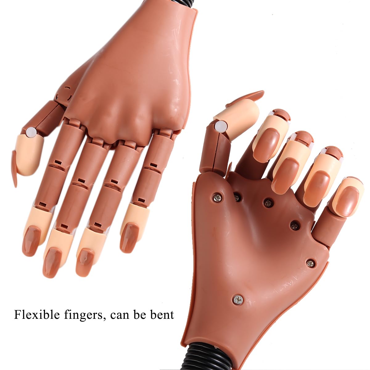 Adjustable nail practice hand with pop in tips