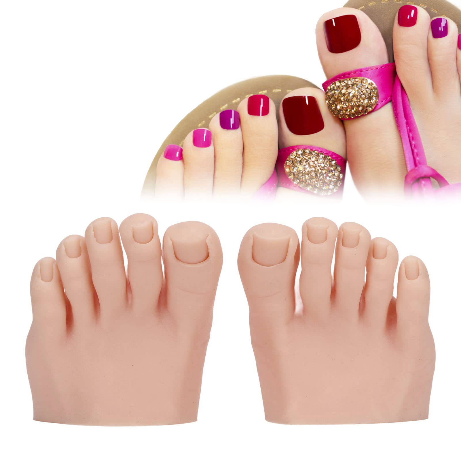 Close up of silicone toes for nail art training