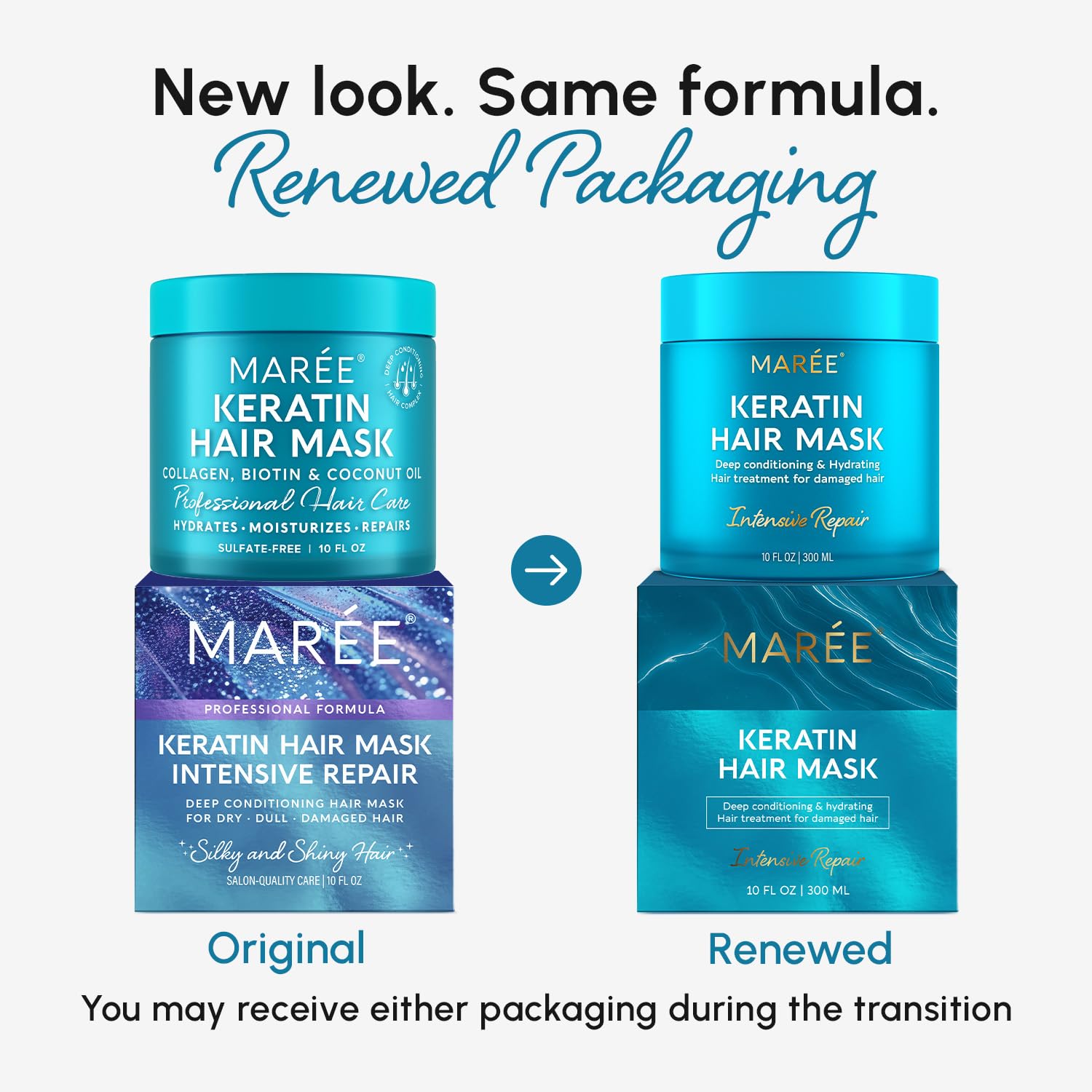 MAREE Keratin Hair Care treatment container showing premium ingredients
