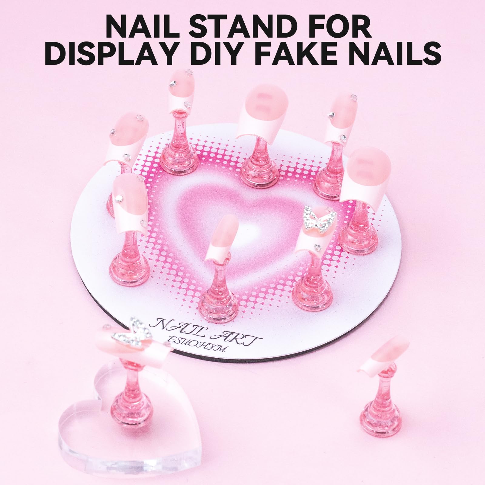 Detailed view of heart shaped nail tip holders