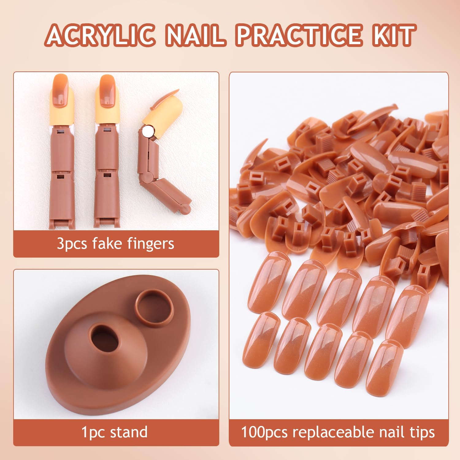 Close up of flexible mechanical joint on acrylic nail practice finger