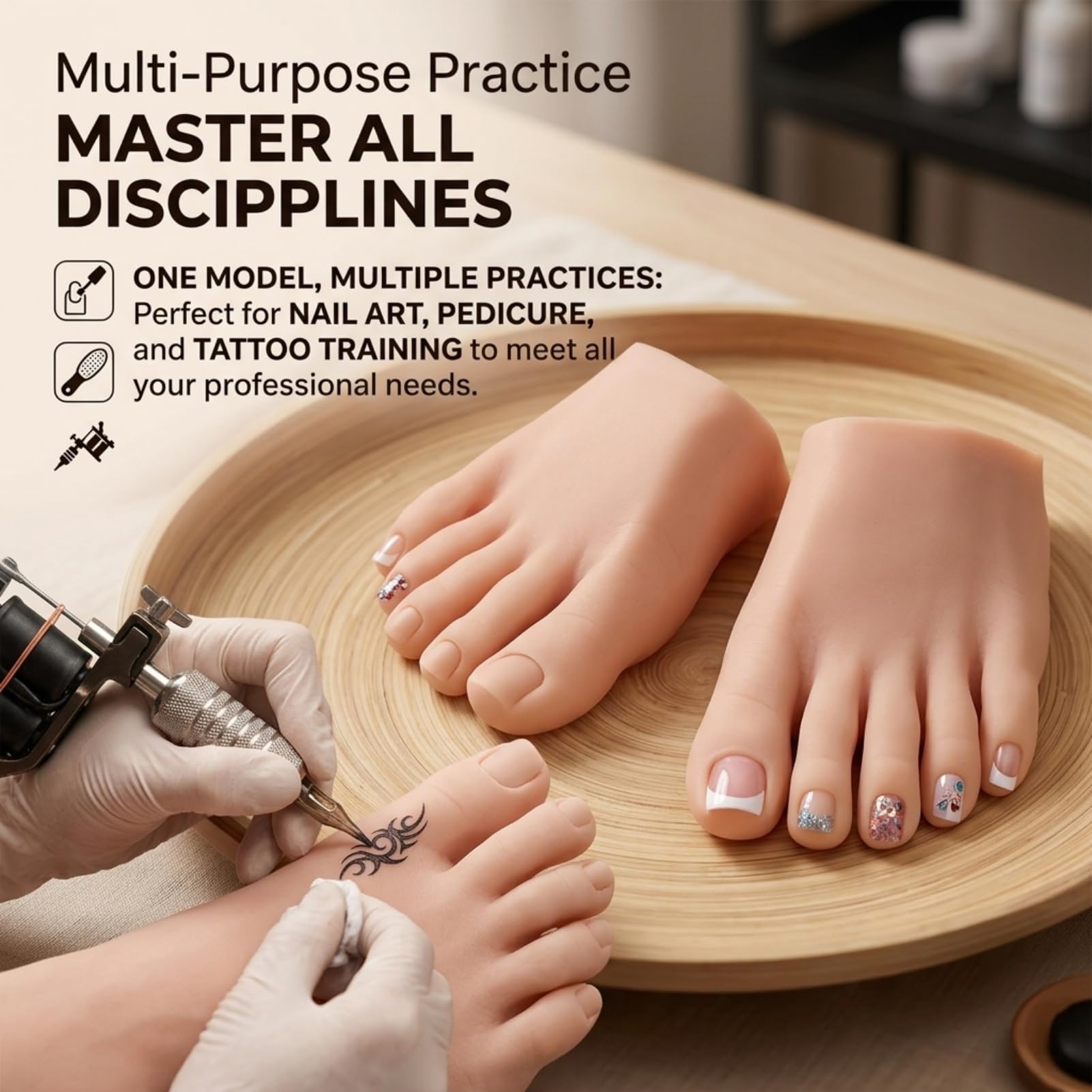 Detailed view of Cosiki silicone foot toes for nail practice