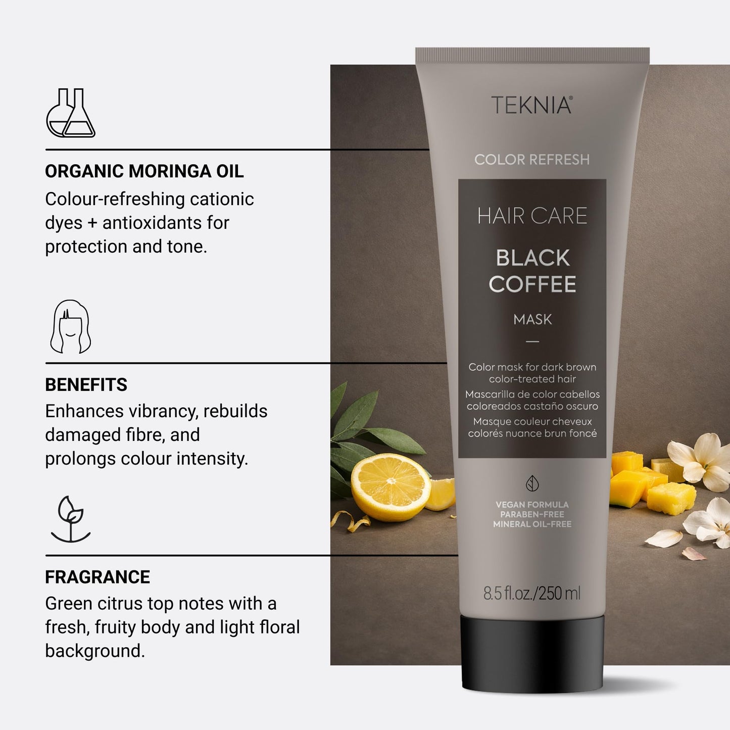 LAKMÃ‰ Teknia color care range highlighting the ceramide rebuild system for deep hair fiber repair.