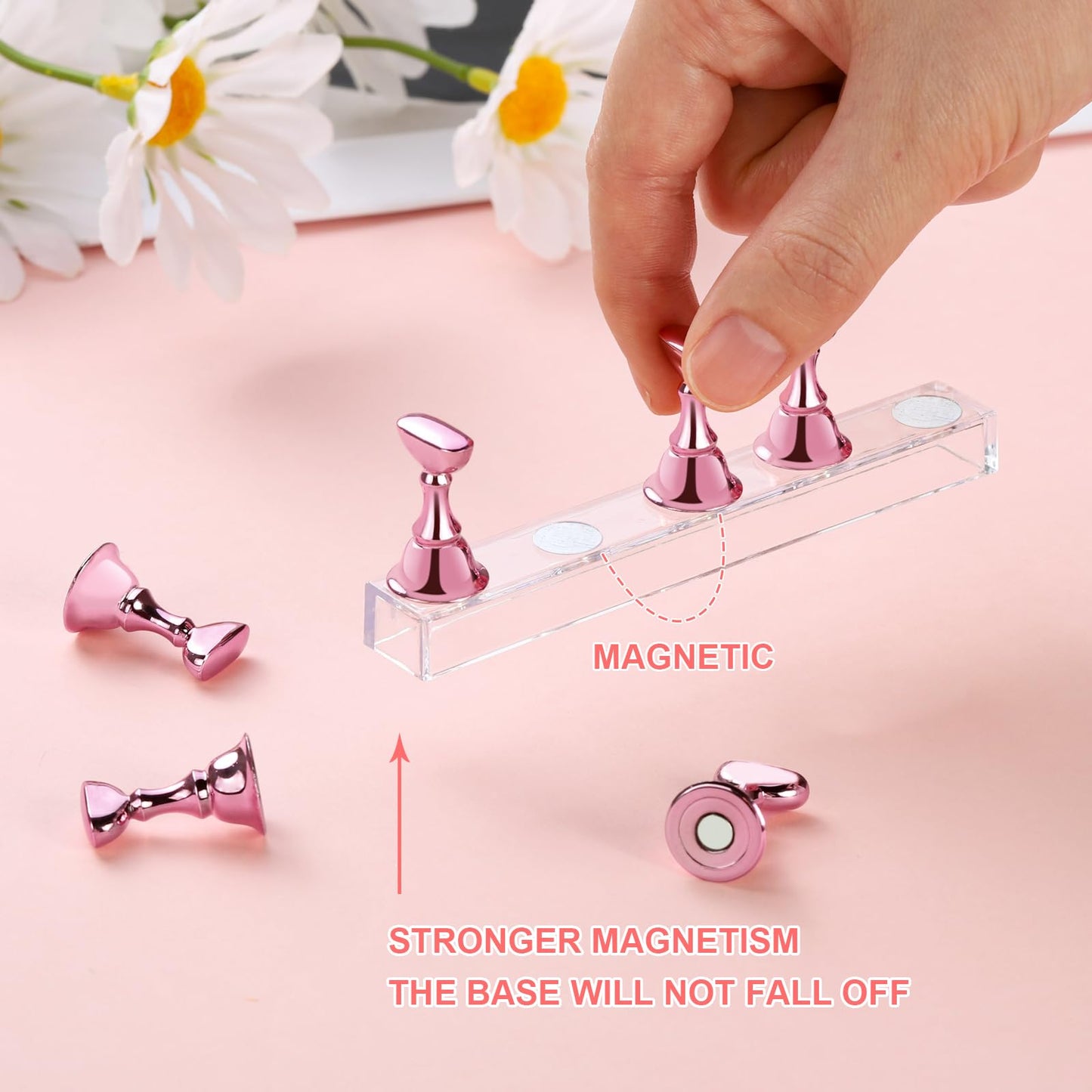 Pink magnetic nail practice stand with acrylic base