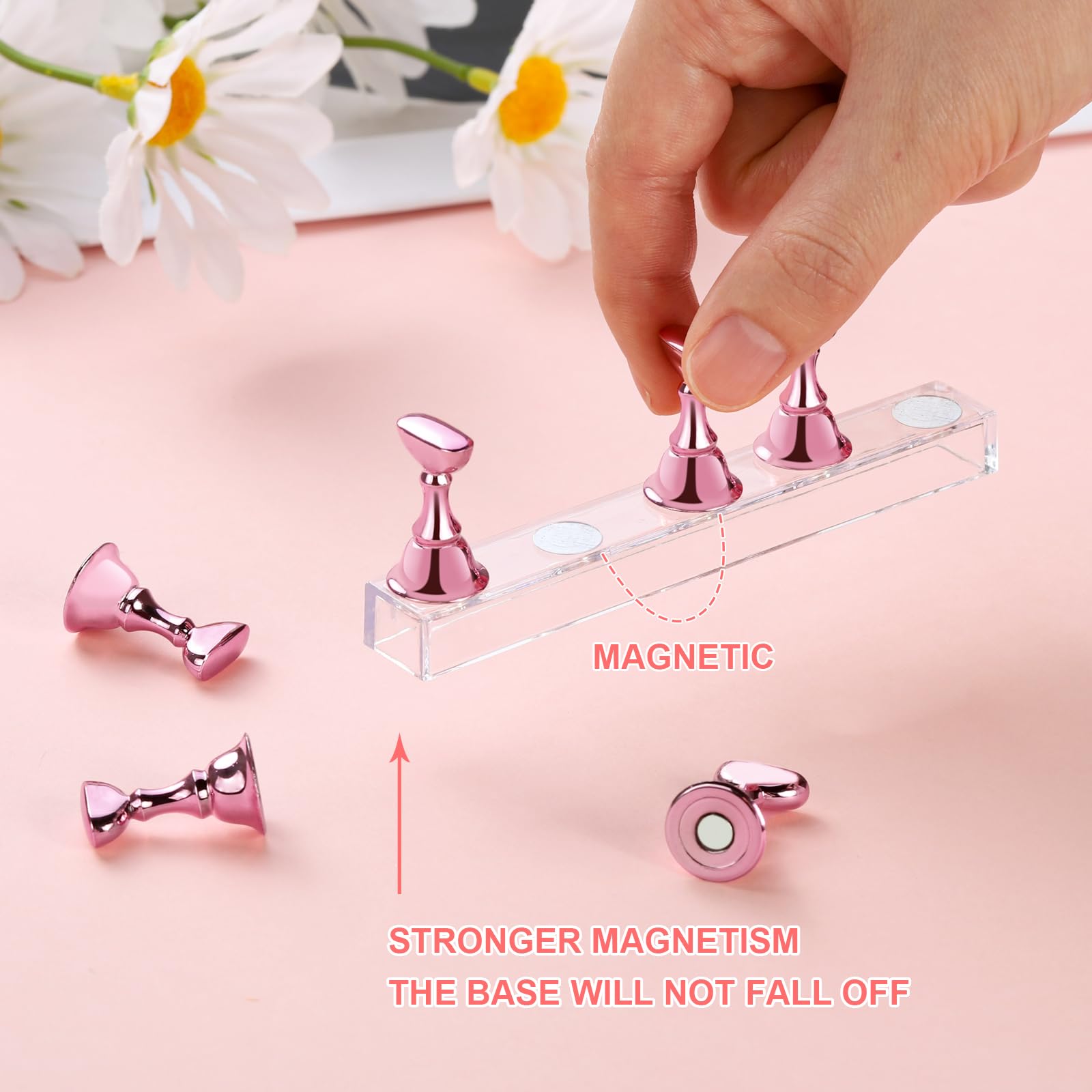 Pink magnetic nail practice stand with acrylic base
