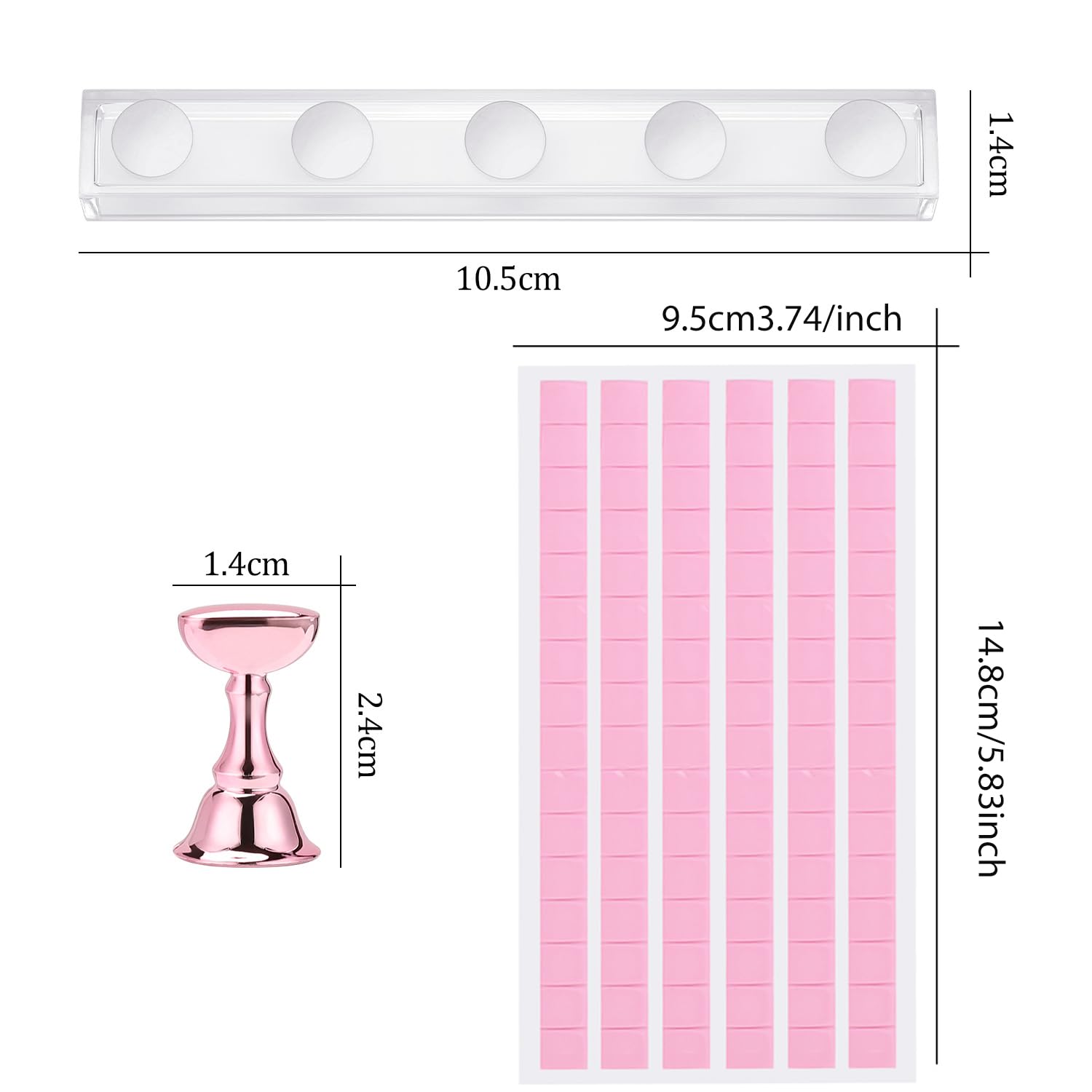Close up of magnetic nail tips on stand for manicure training