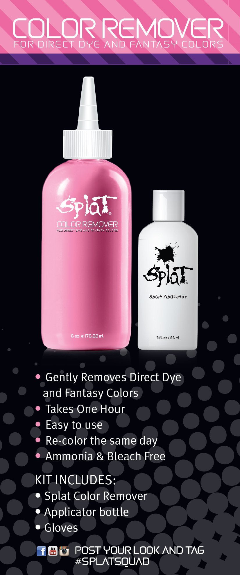 Splat fantasy hair color stripper kit detailing one hour application instructions