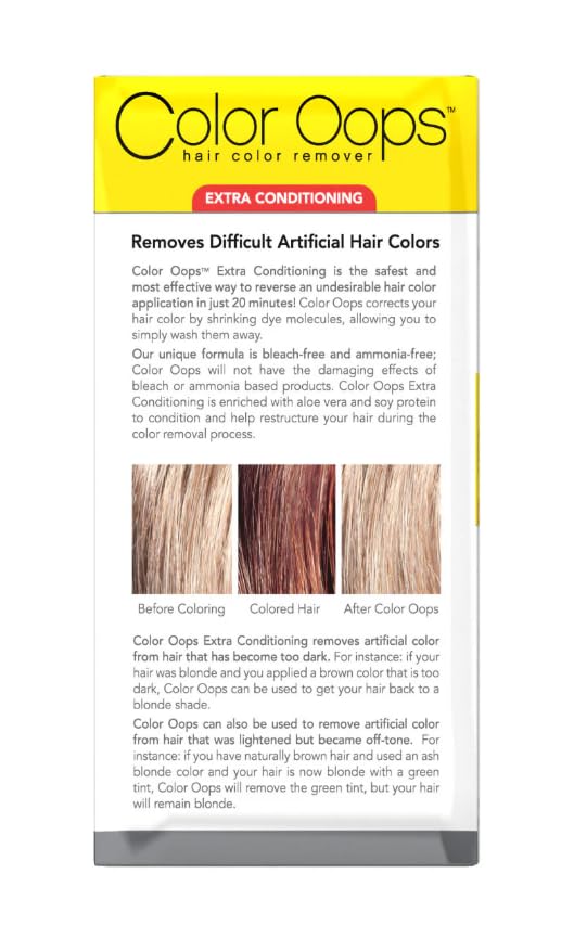 Back label of Color Oops Extra Conditioning showing instructions for correcting permanent hair color.