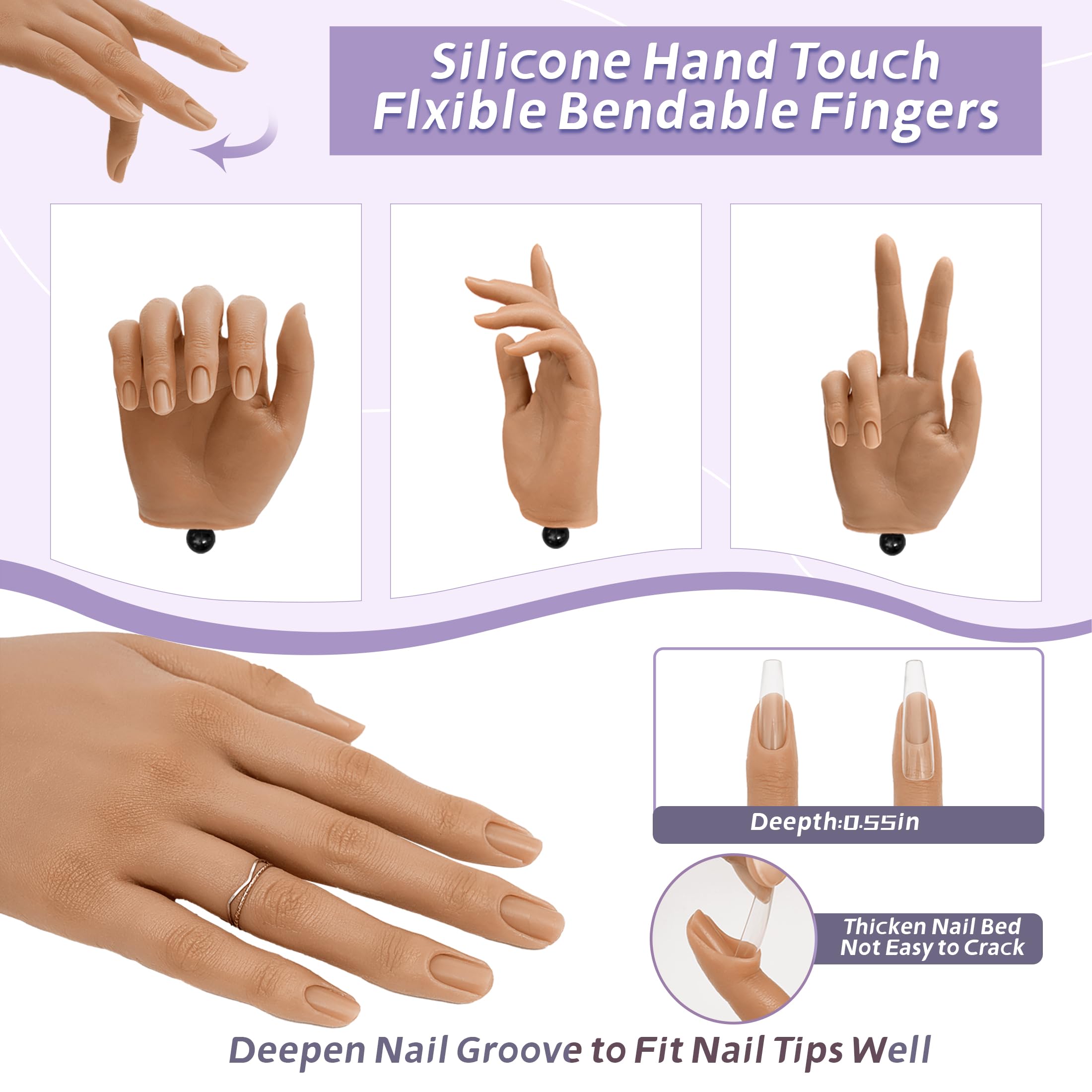 Detailed view of flexible bendable fingers on Veikmv nail trainer
