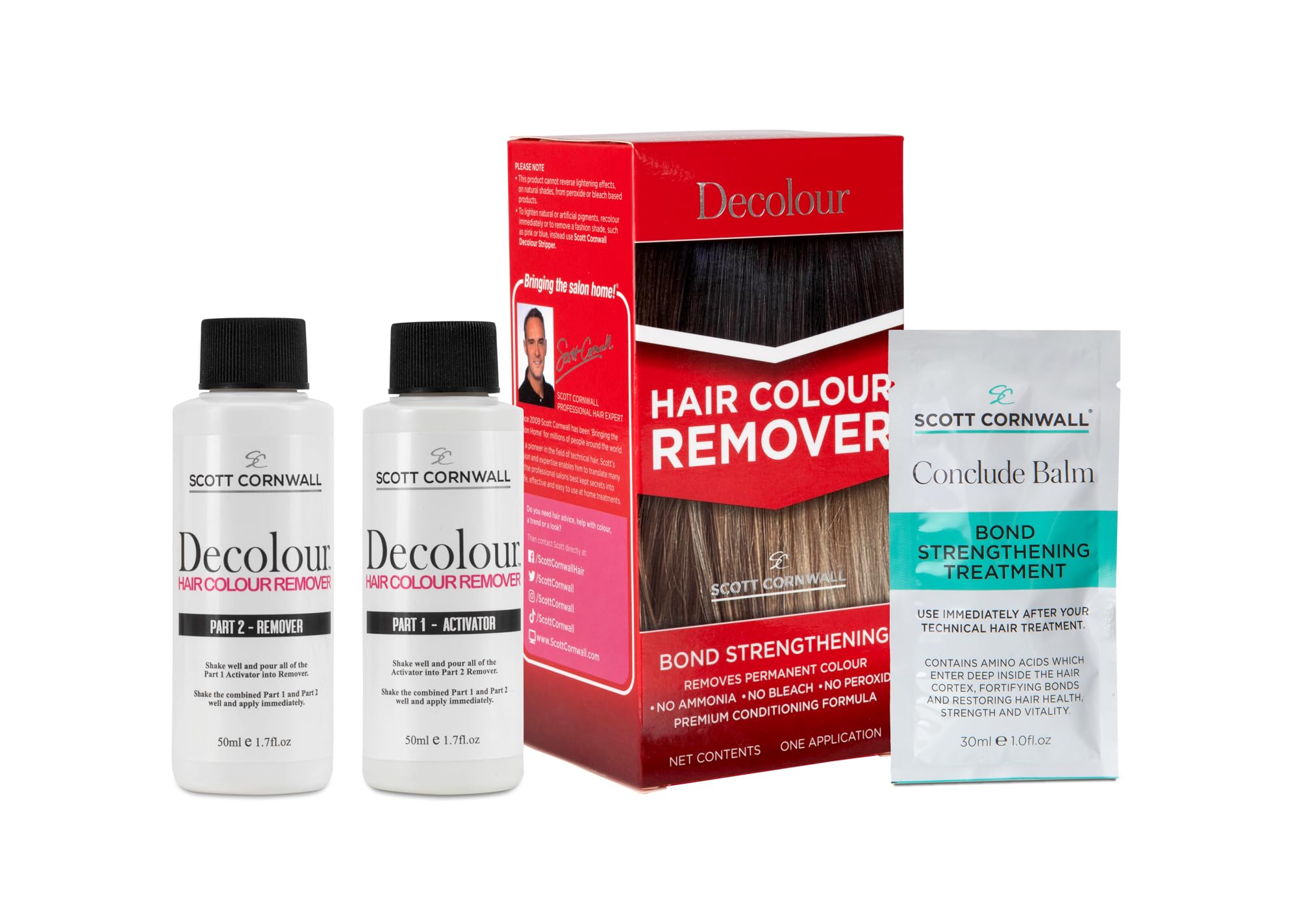 Scott Cornwall Decolour hair dye remover box contents