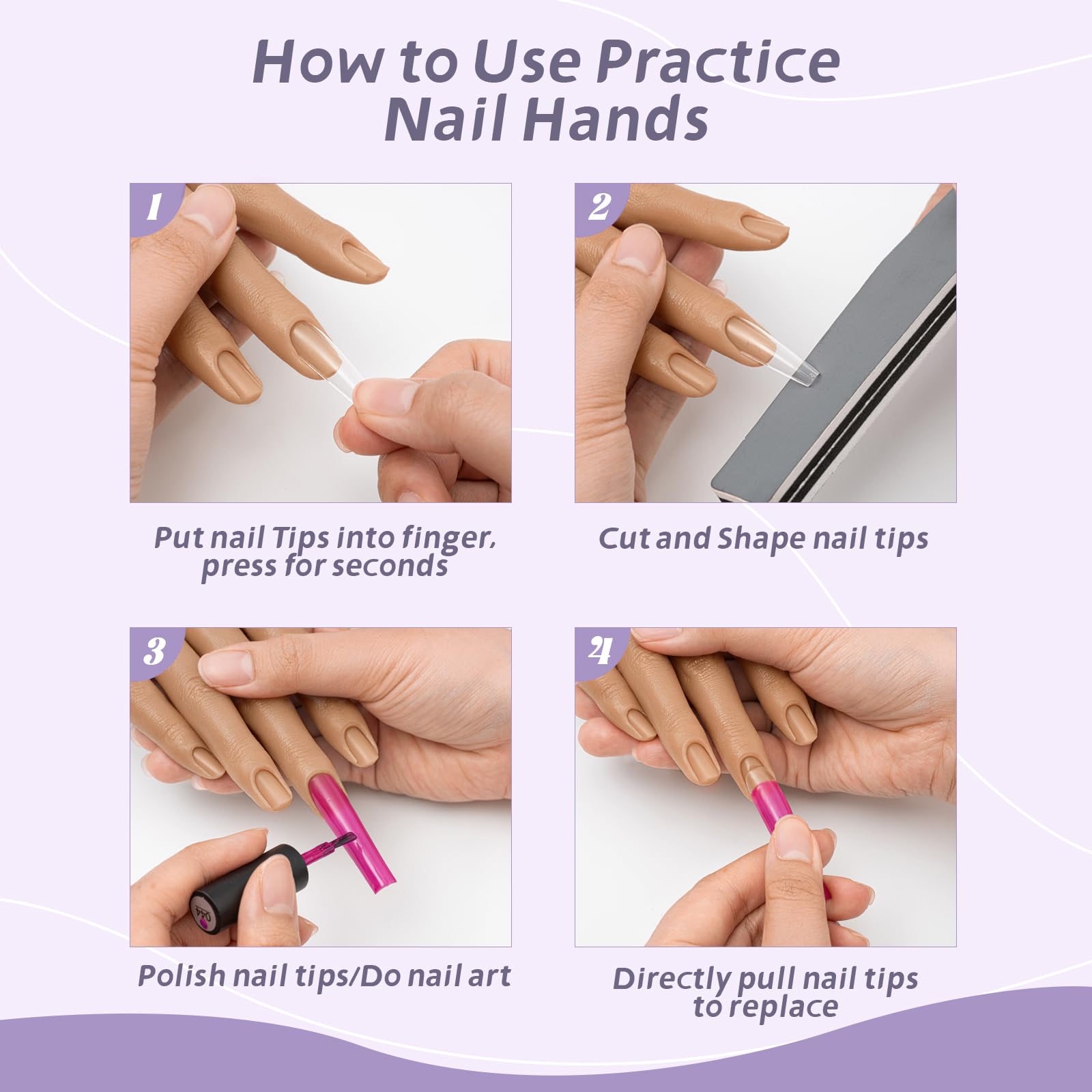Veikmv nail practice model showing various finger positions
