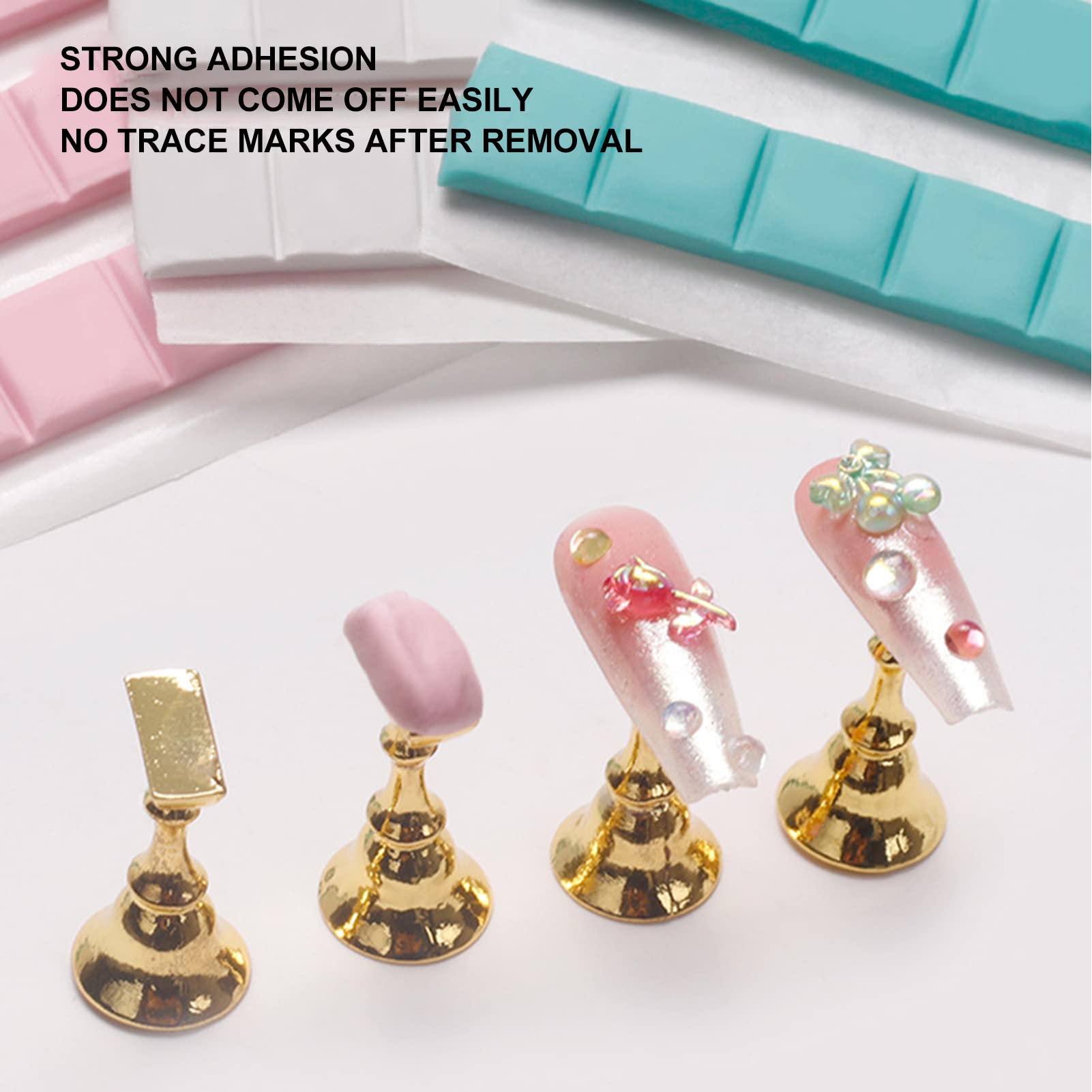 Three colors of reusable adhesive putty for nails