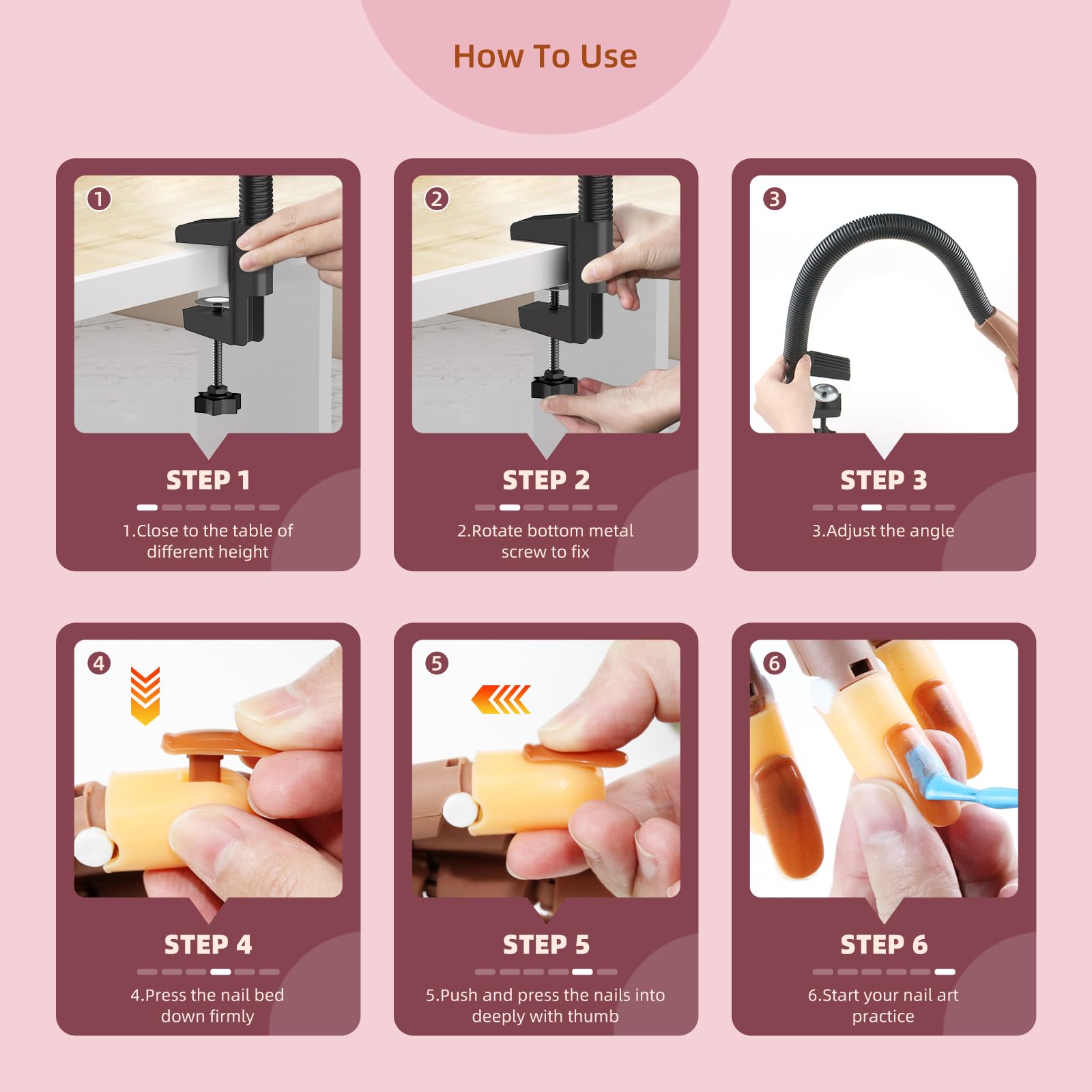 Adjustable clamp detail for Niqzopa nail practice mannequin