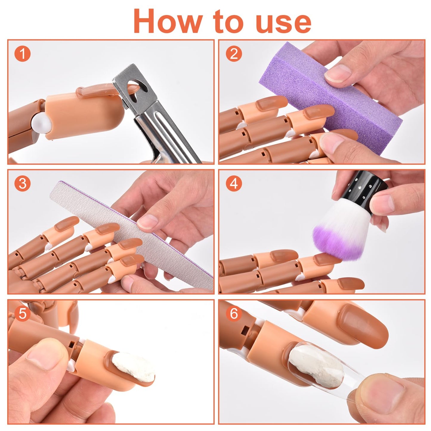 Nail technician using Nxj Infilila hand model for acrylic application