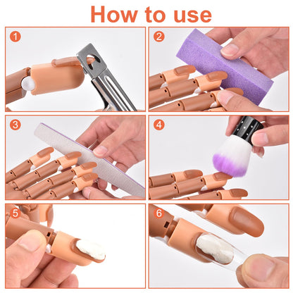 Nail technician using Nxj Infilila hand model for acrylic application