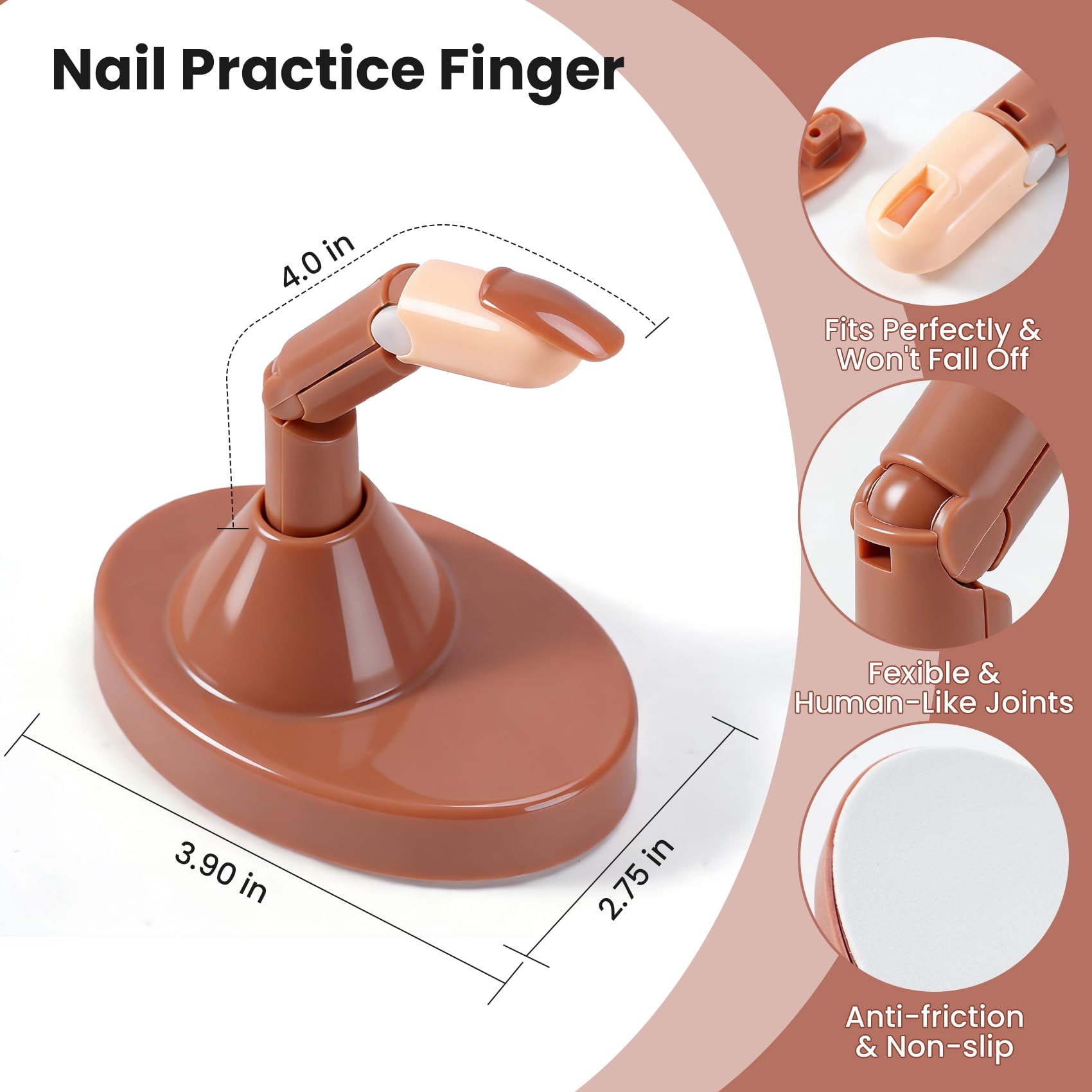 Close up of adjustable mannequin fingers for nail training
