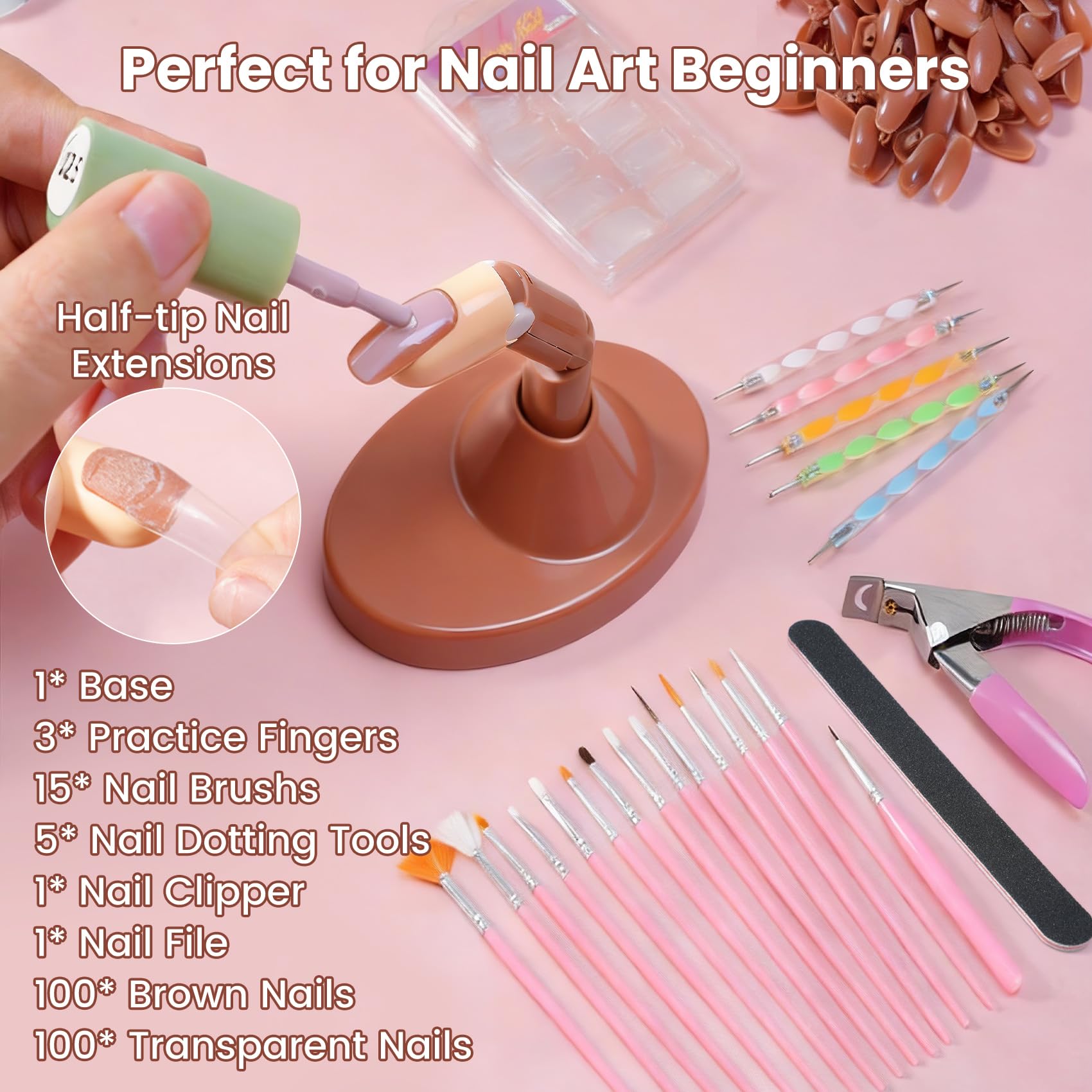 Full set of nail art tools included in the practice kit