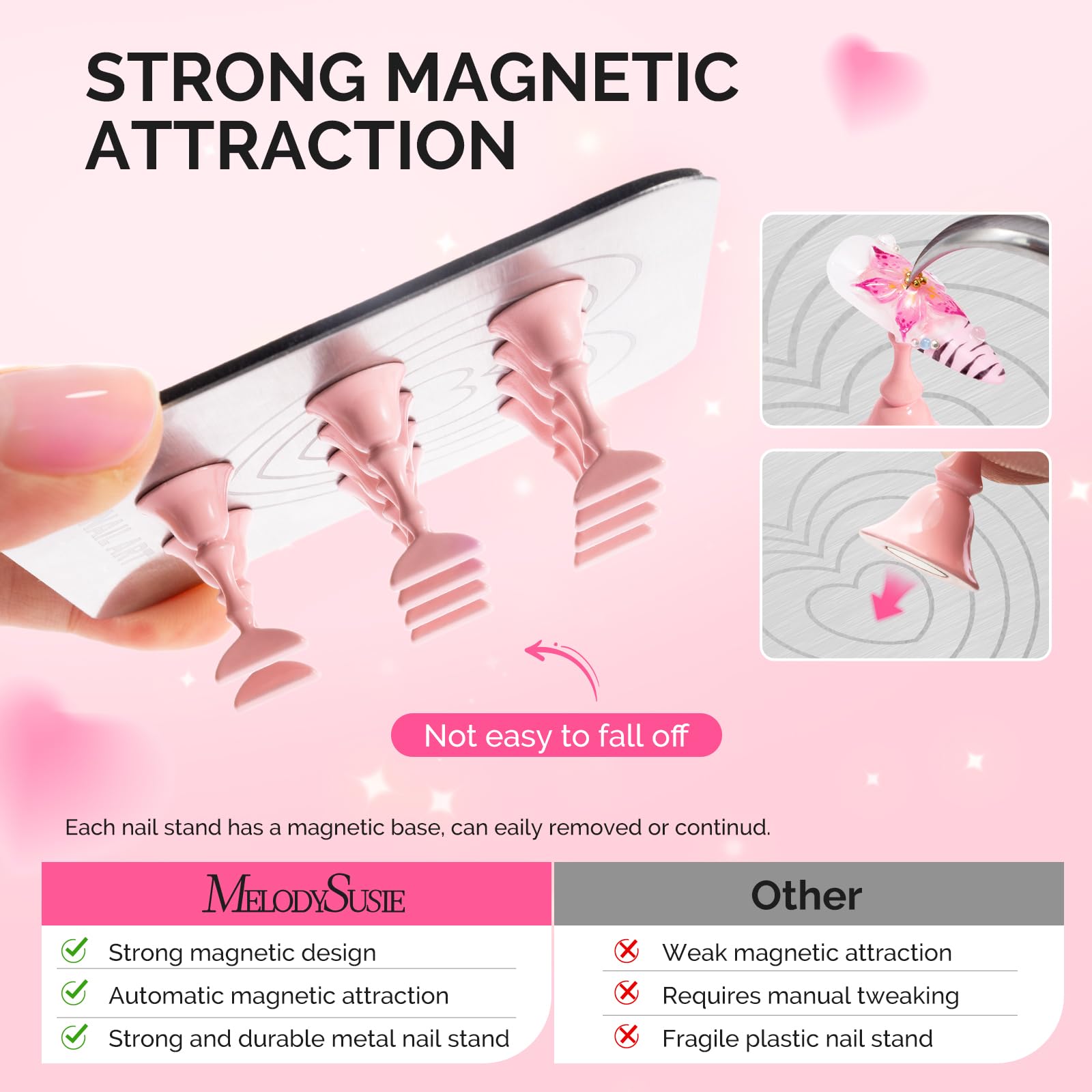 Magnetic nail practice stand with pink holders and brush rest