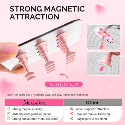 Magnetic nail practice stand with pink holders and brush rest