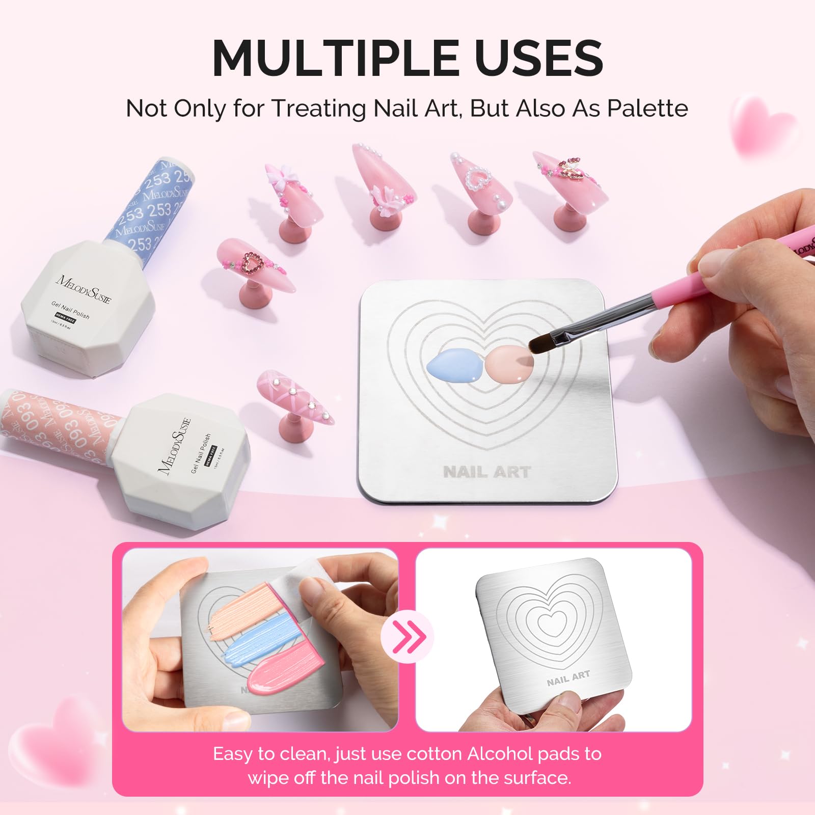 Top down view of heart pattern magnetic nail art station