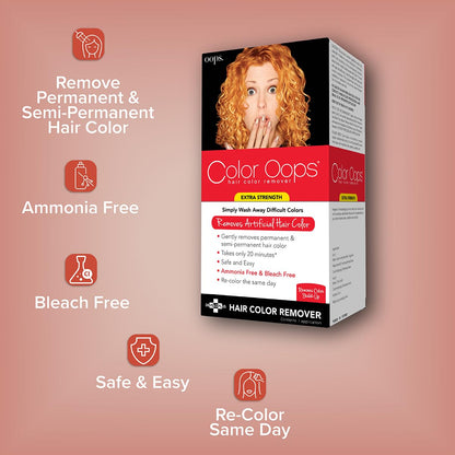 Side view of Color Oops hair color remover packaging details