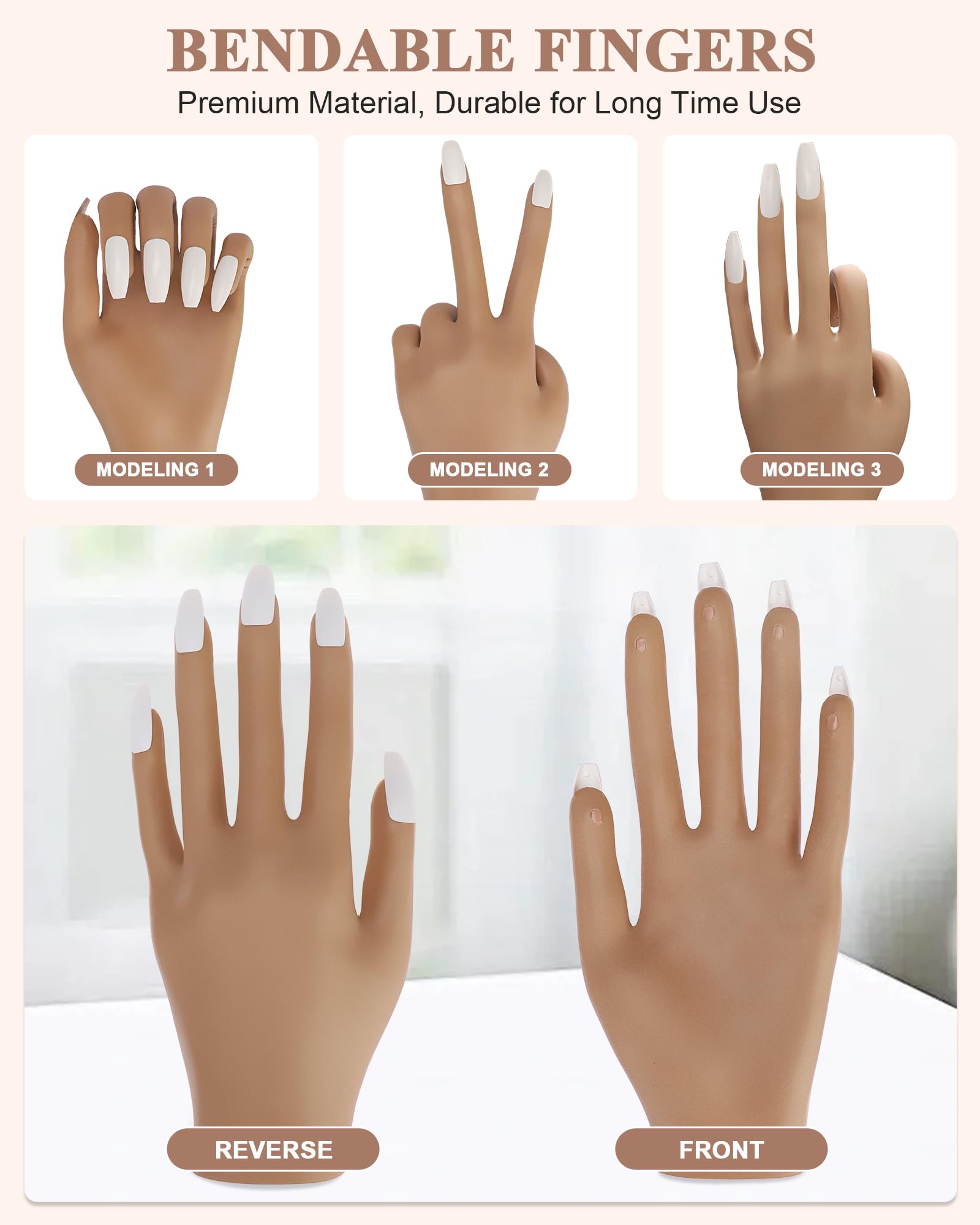 Close up of Difenni flexible silicone nail training hand fingers