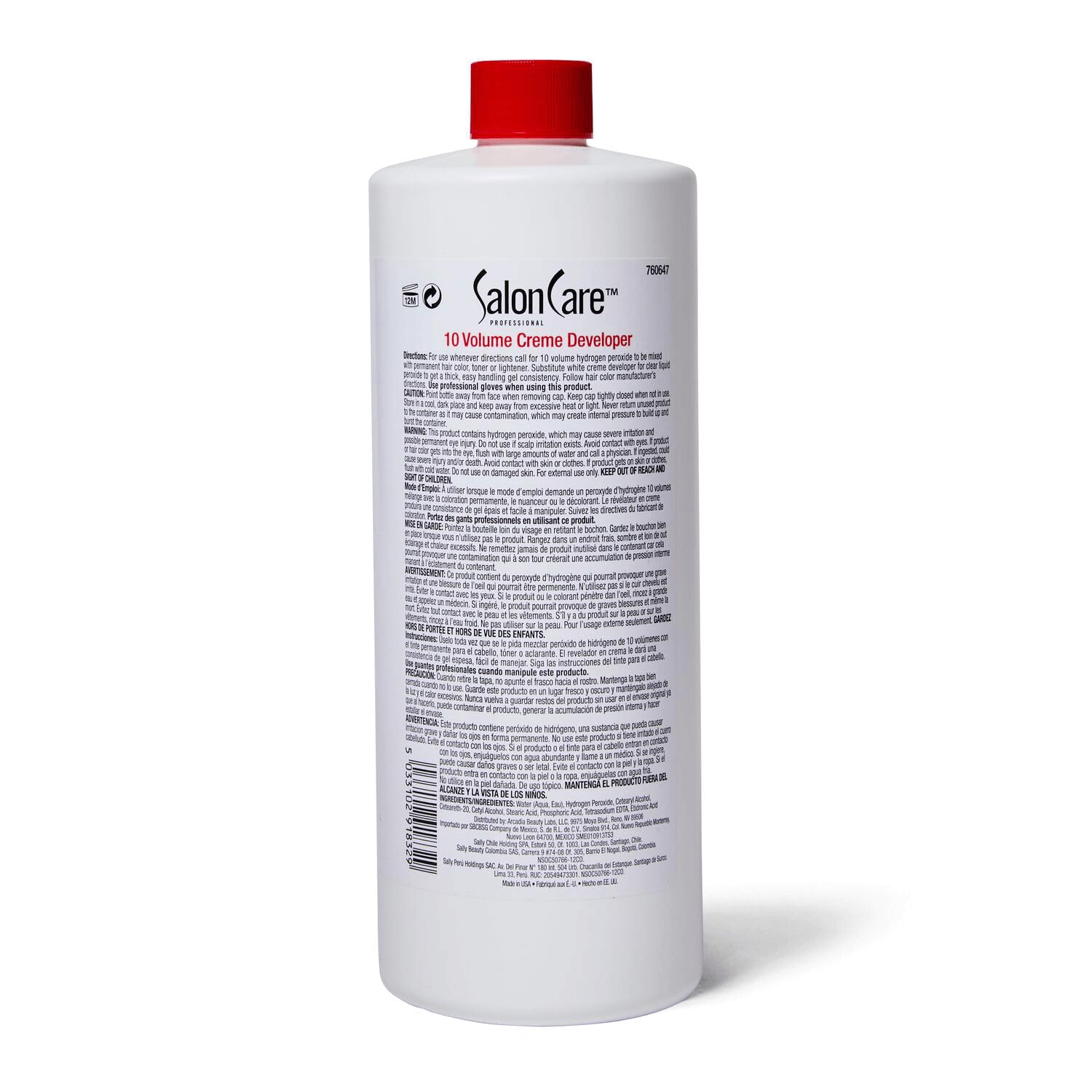 Close up of Salon Care 10 Volume Creme Developer label details
