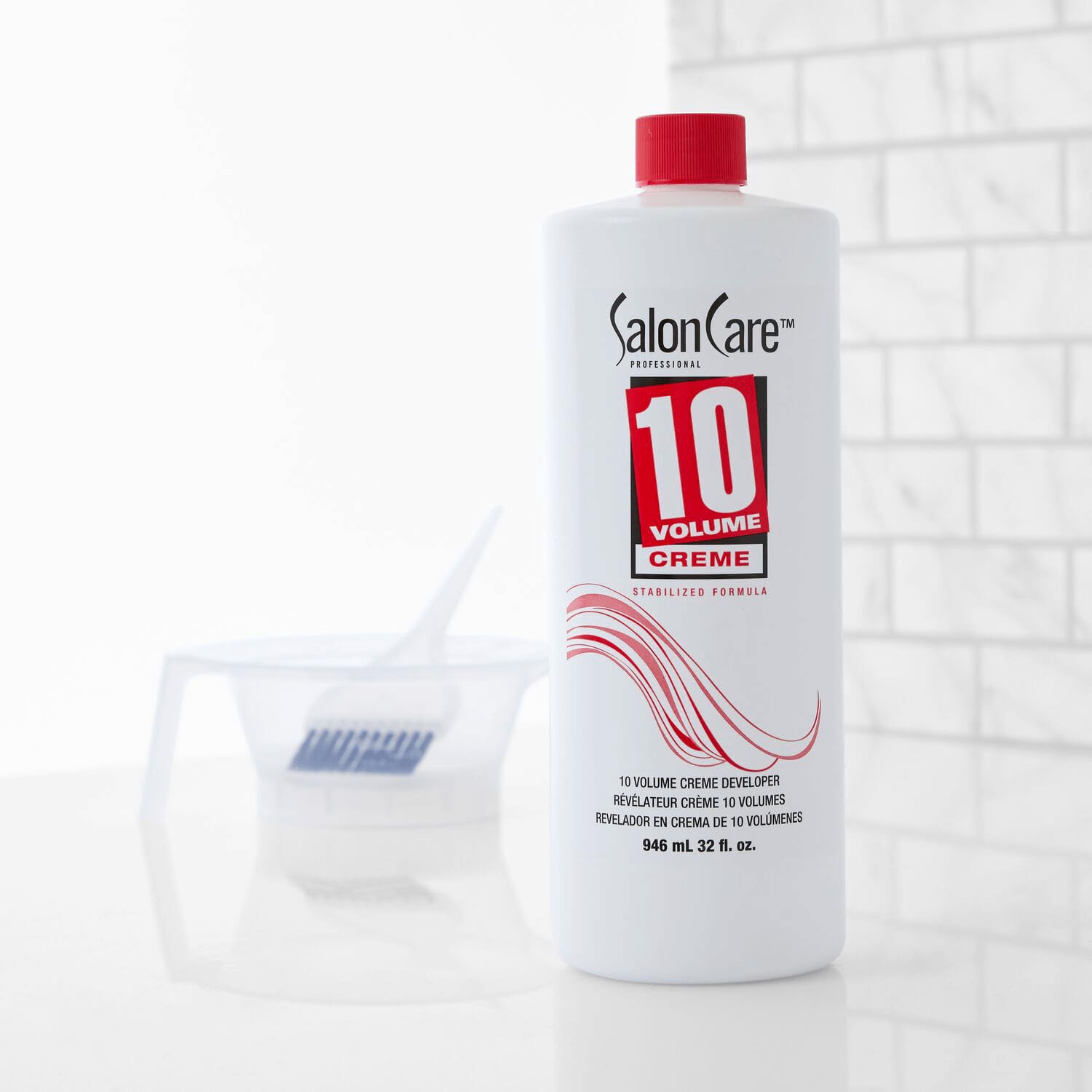 Professional hair salon kit featuring Salon Care 10 Volume developer