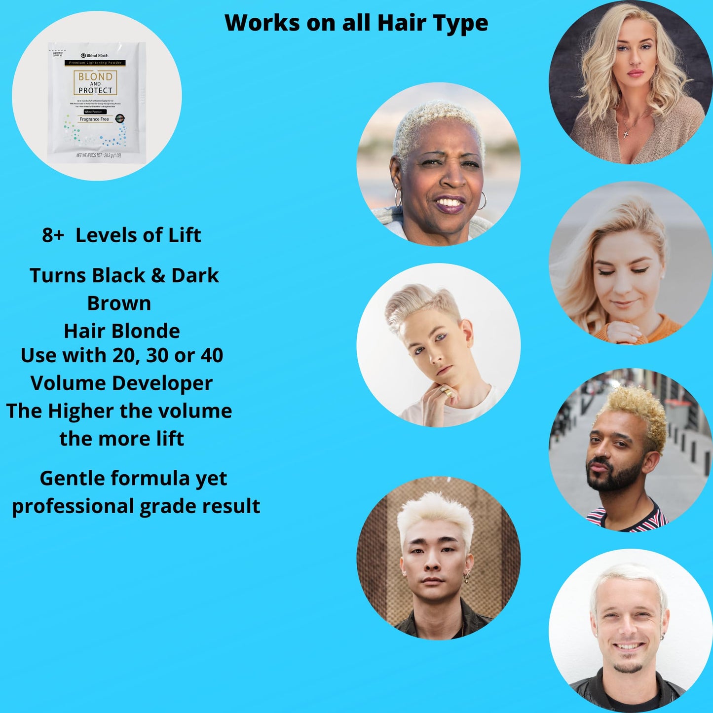 Authentic USA imported professional hair bleach kit with developer for eight plus levels of lift.