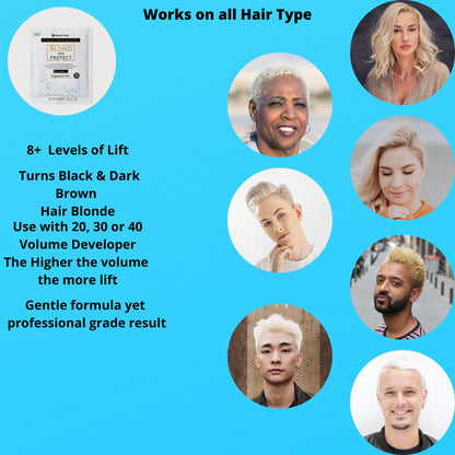 Authentic USA imported professional hair bleach kit with developer for eight plus levels of lift.