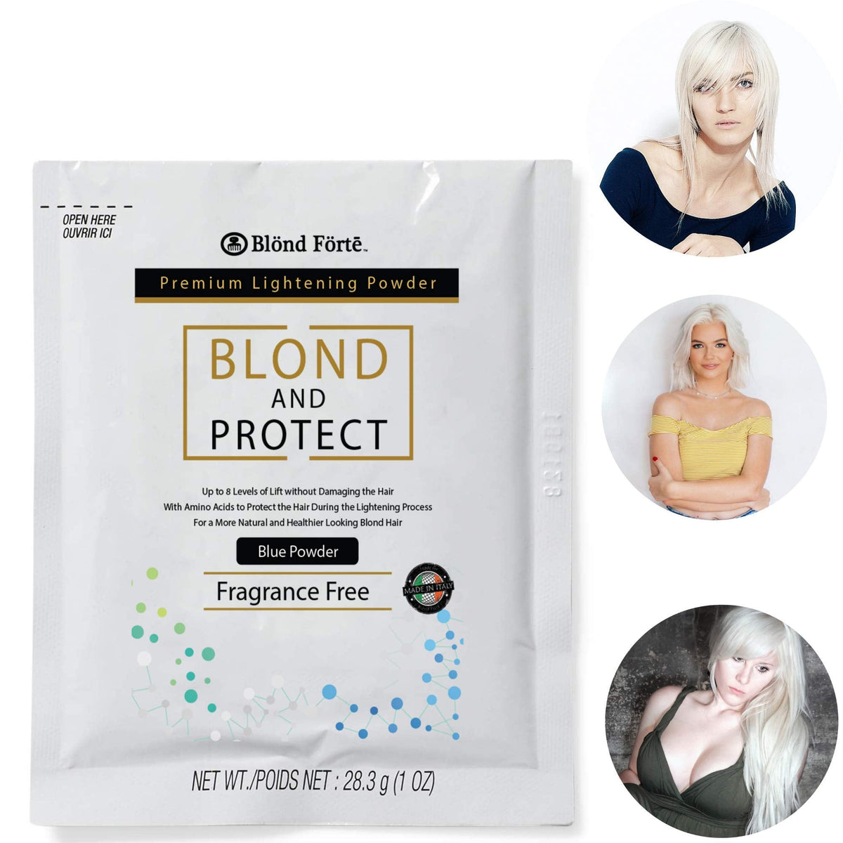 Full contents of the DIY hair bleaching set including the blue tint brush and developer bottle.