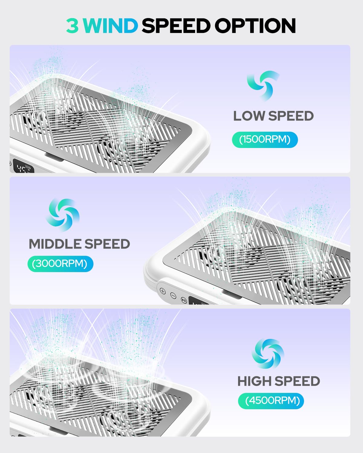 Cosybee nail vacuum showing digital LED speed display