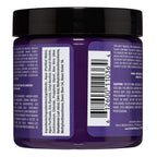 Side view of the vegan ammonia free purple hair dye jar detailing the product benefits and application instructions.