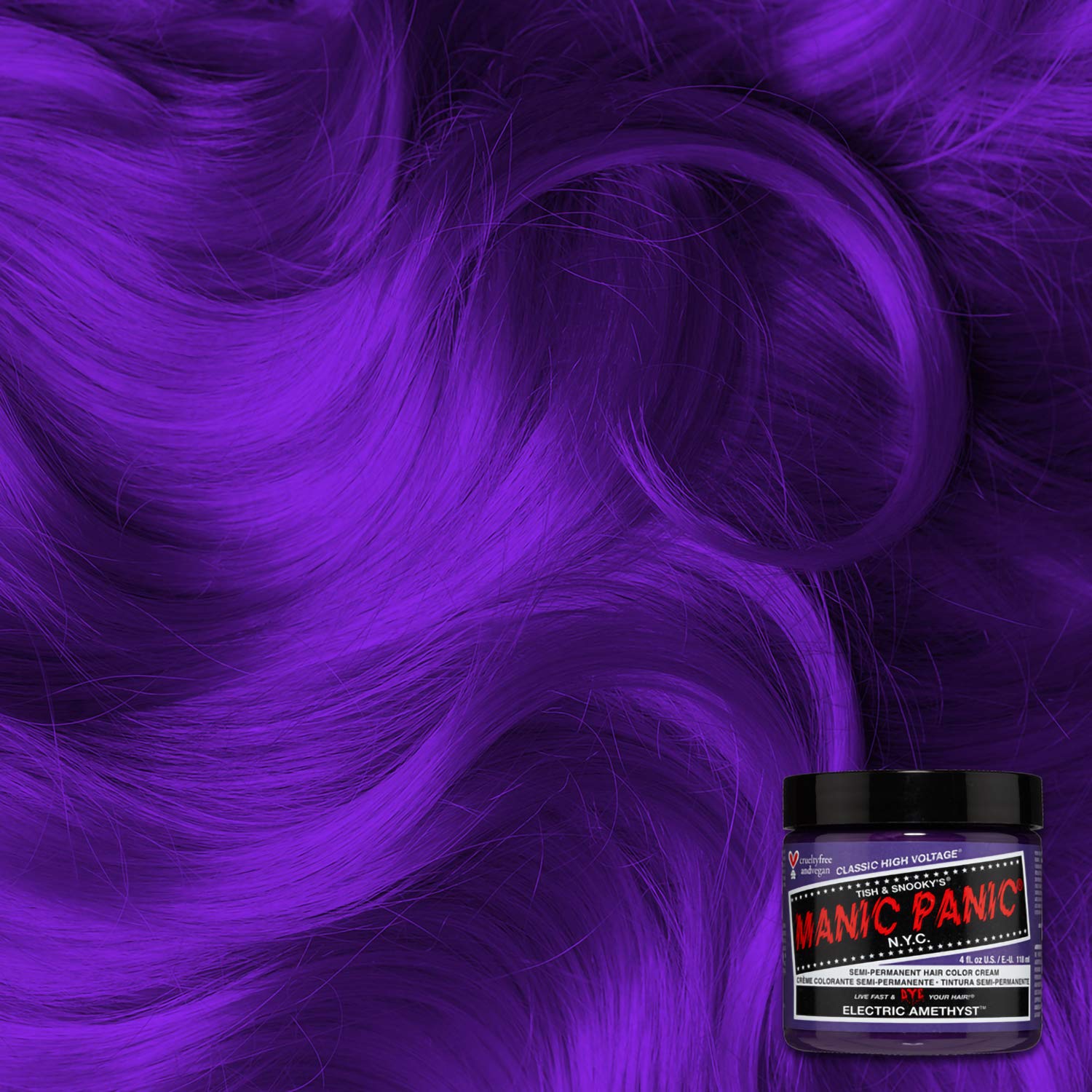 Model with bright purple hair demonstrating the color results of the imported semi permanent dye cream.