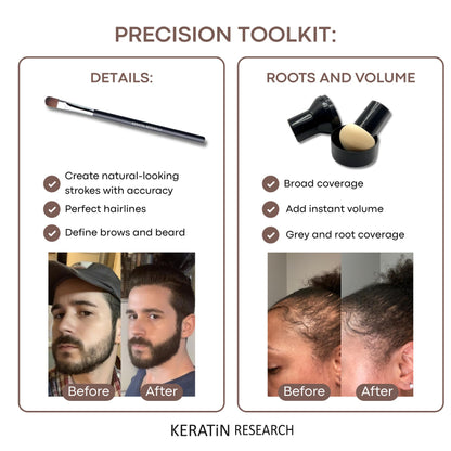 Unisex mineral root touch-up powder applied to scalp