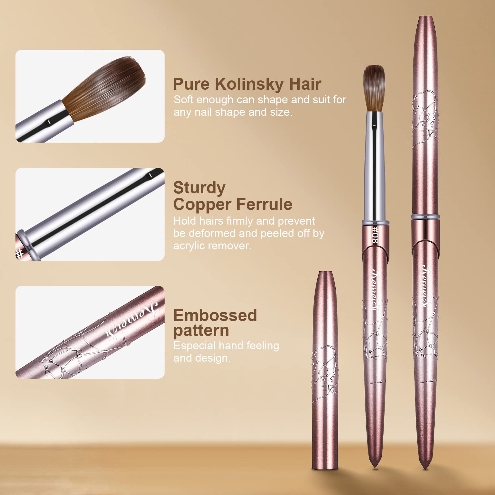 Close up of Kemeisi acrylic nail brush oval bristles