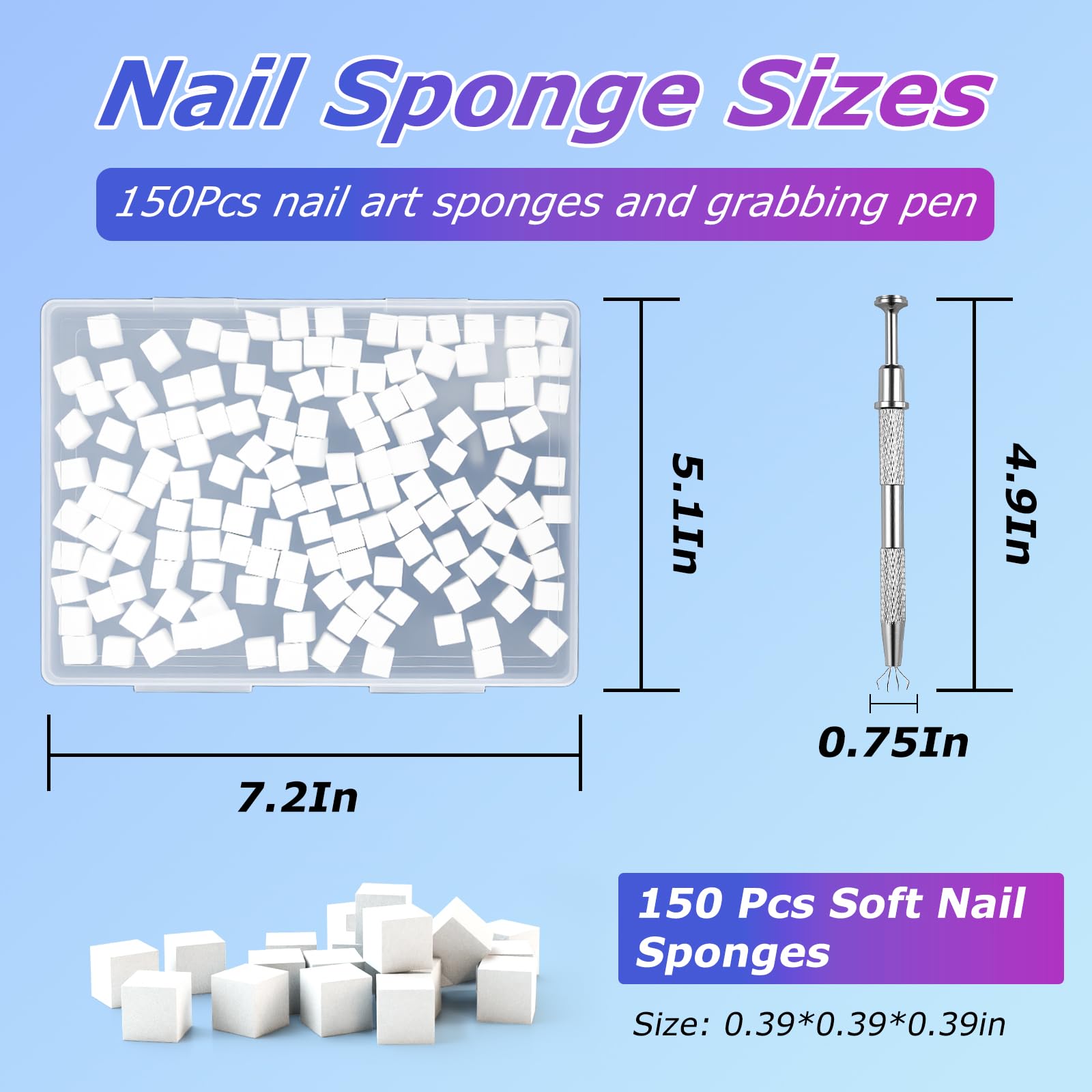 Close up of metal grabbing pen holding a soft nail sponge