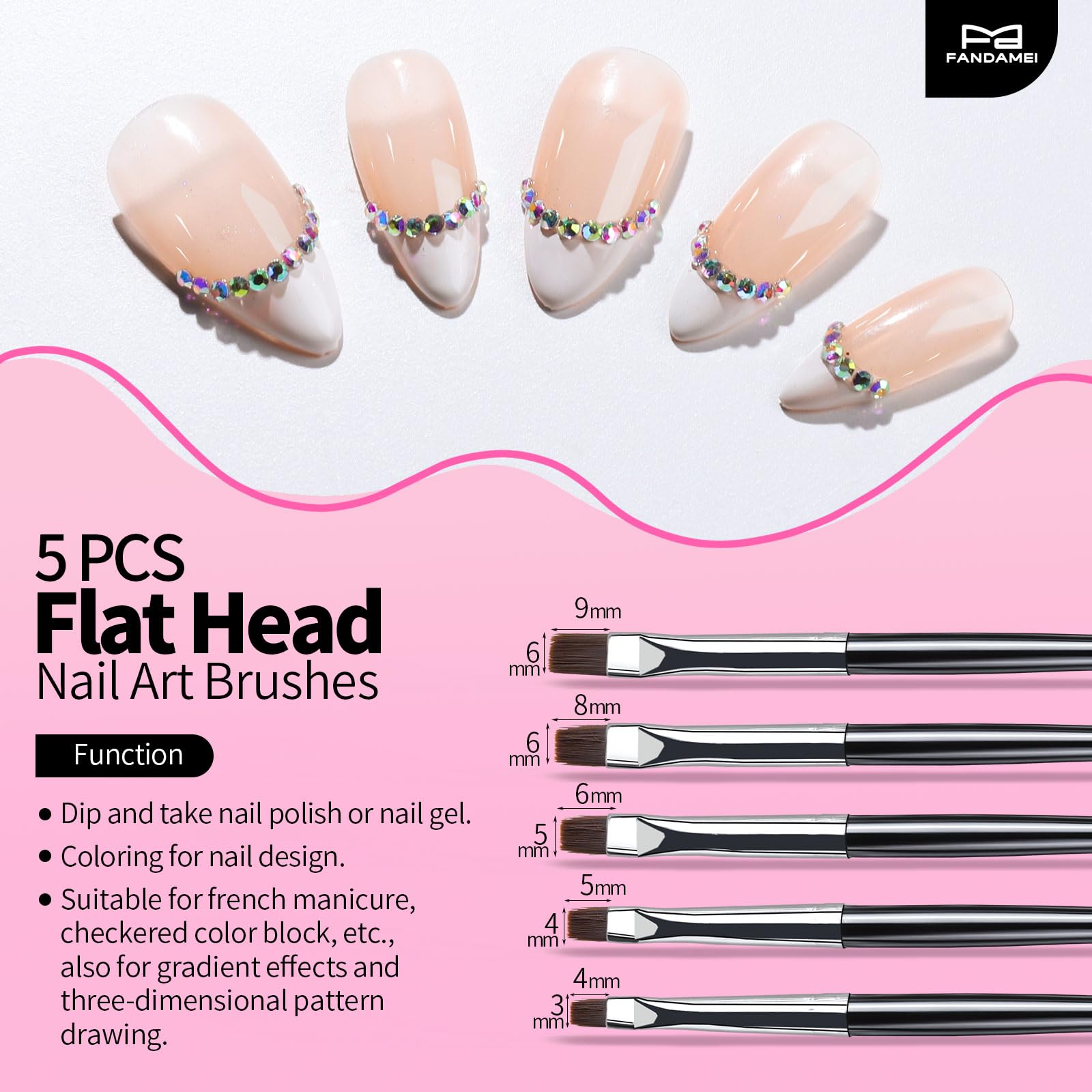 Close up of Fandamei nail brushes and dotting tool handles